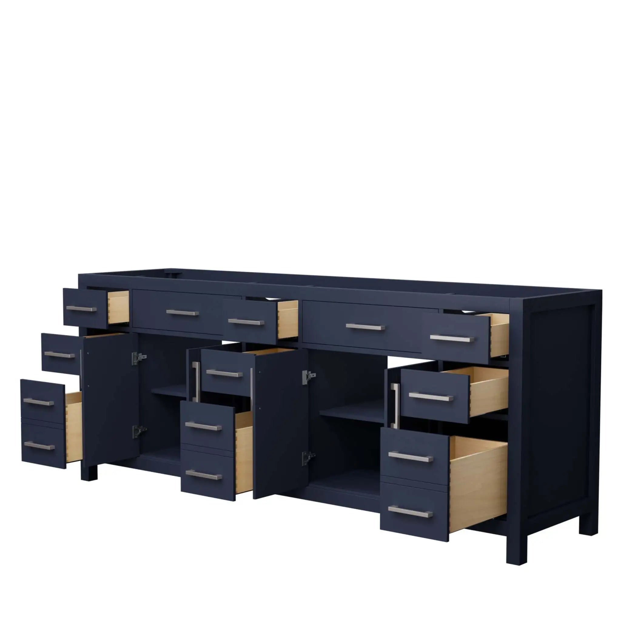 84" Beckett Double Bathroom Vanity in Dark Blue with Brushed Nickel Trim by Wyndham