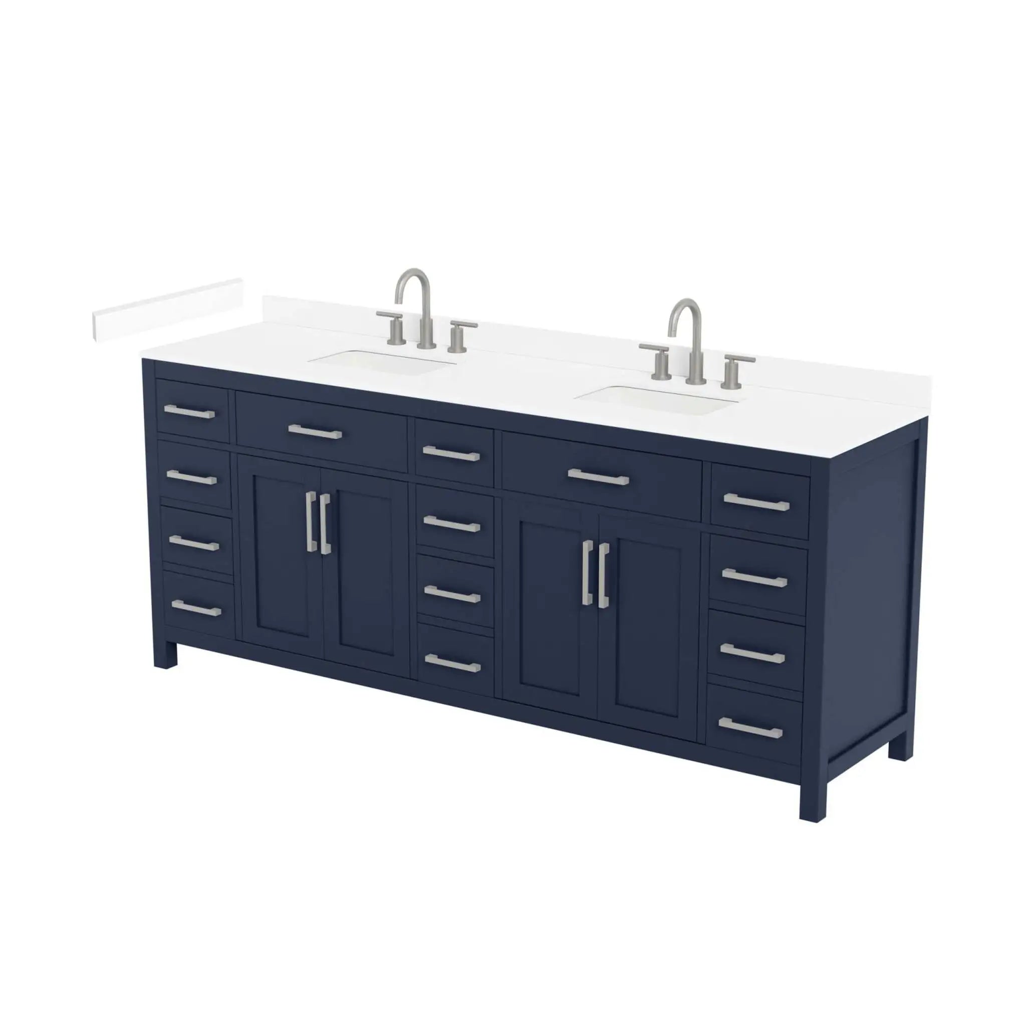 84" Beckett Double Bathroom Vanity in Dark Blue with Brushed Nickel Trim by Wyndham
