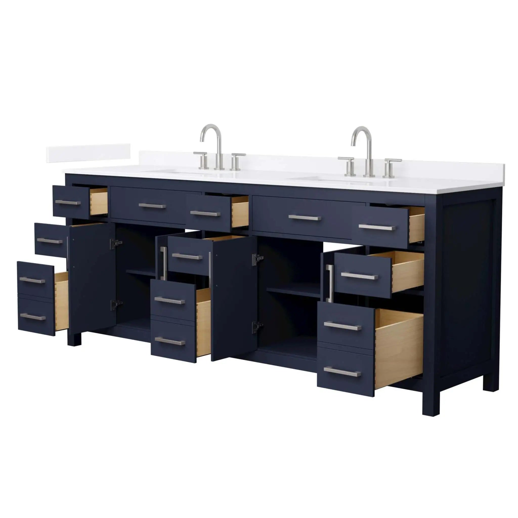 84" Beckett Double Bathroom Vanity in Dark Blue with Brushed Nickel Trim by Wyndham