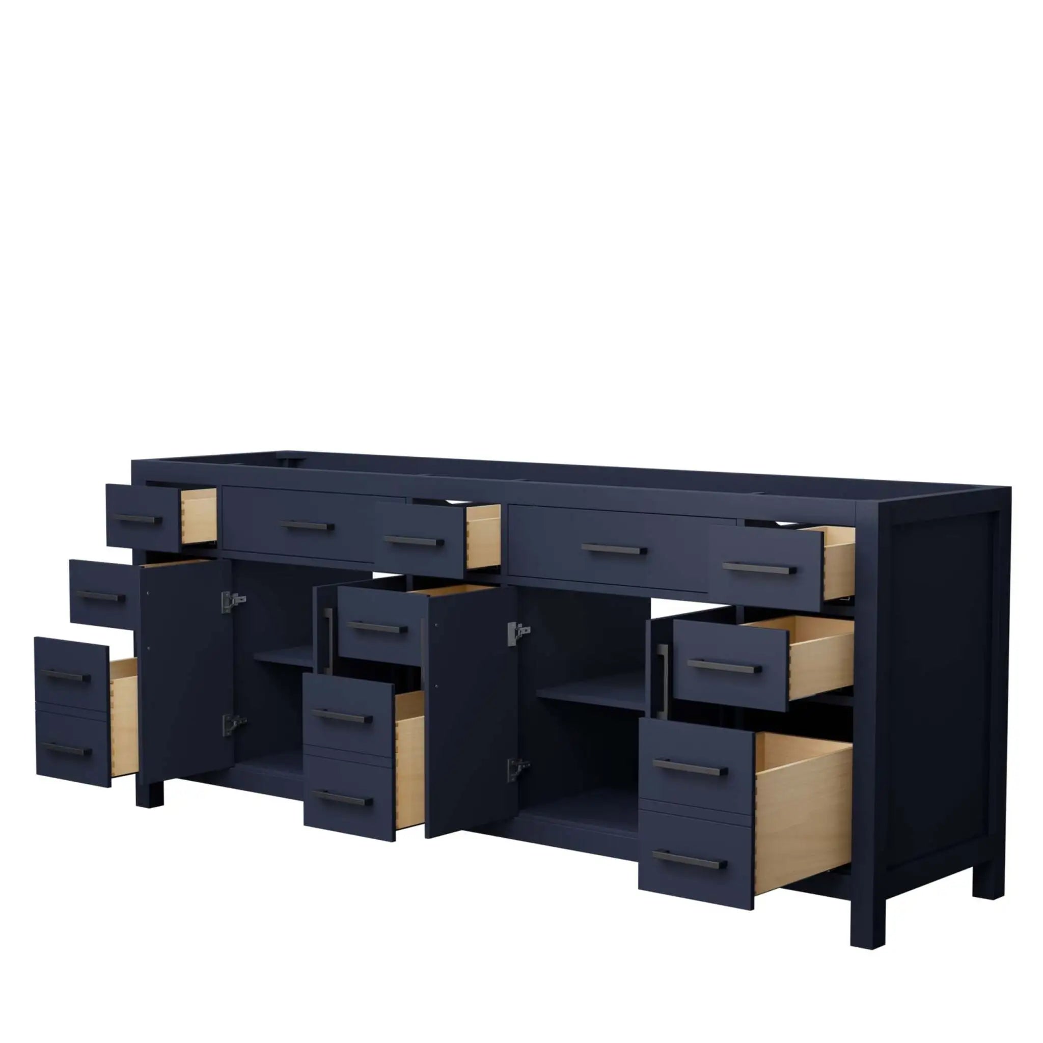 84" Beckett Double Bathroom Vanity in Dark Blue with Matte Black Trim by Wyndham