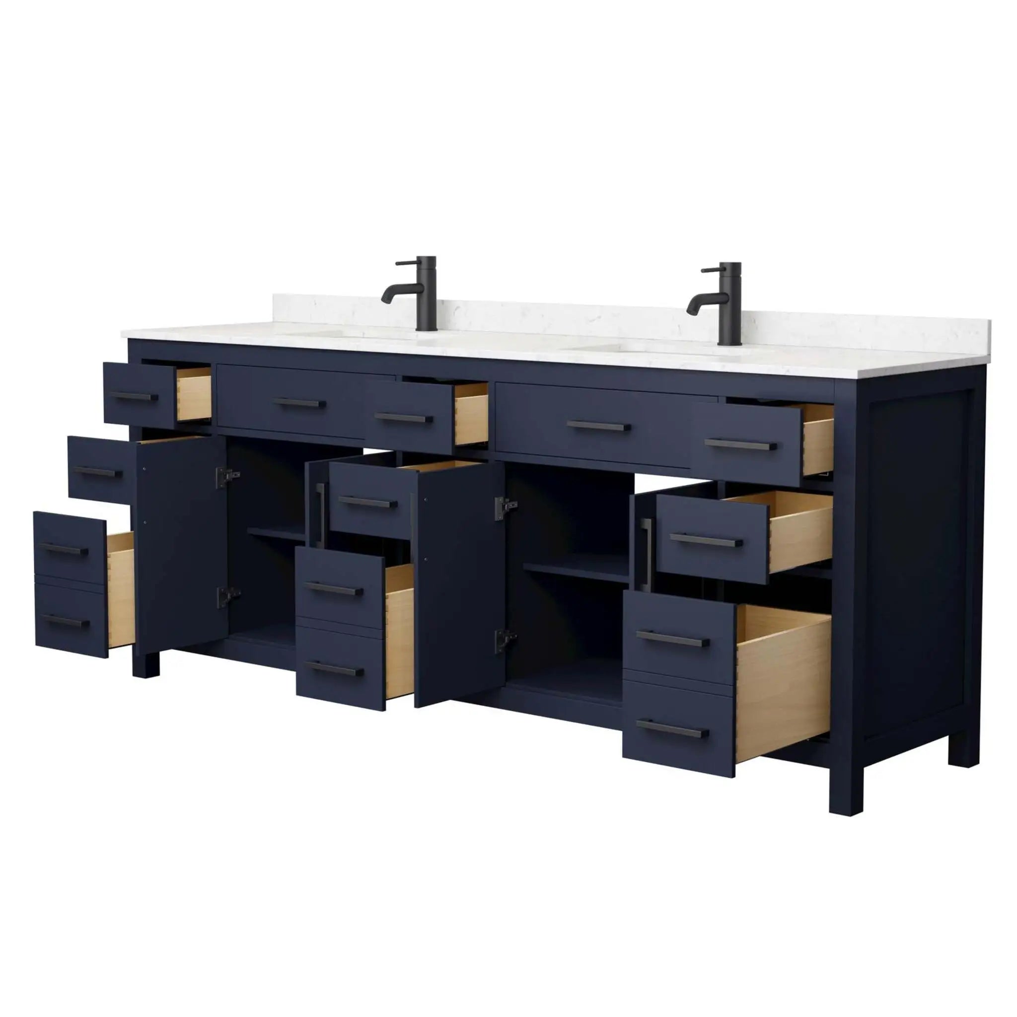 84" Beckett Double Bathroom Vanity in Dark Blue with Matte Black Trim by Wyndham