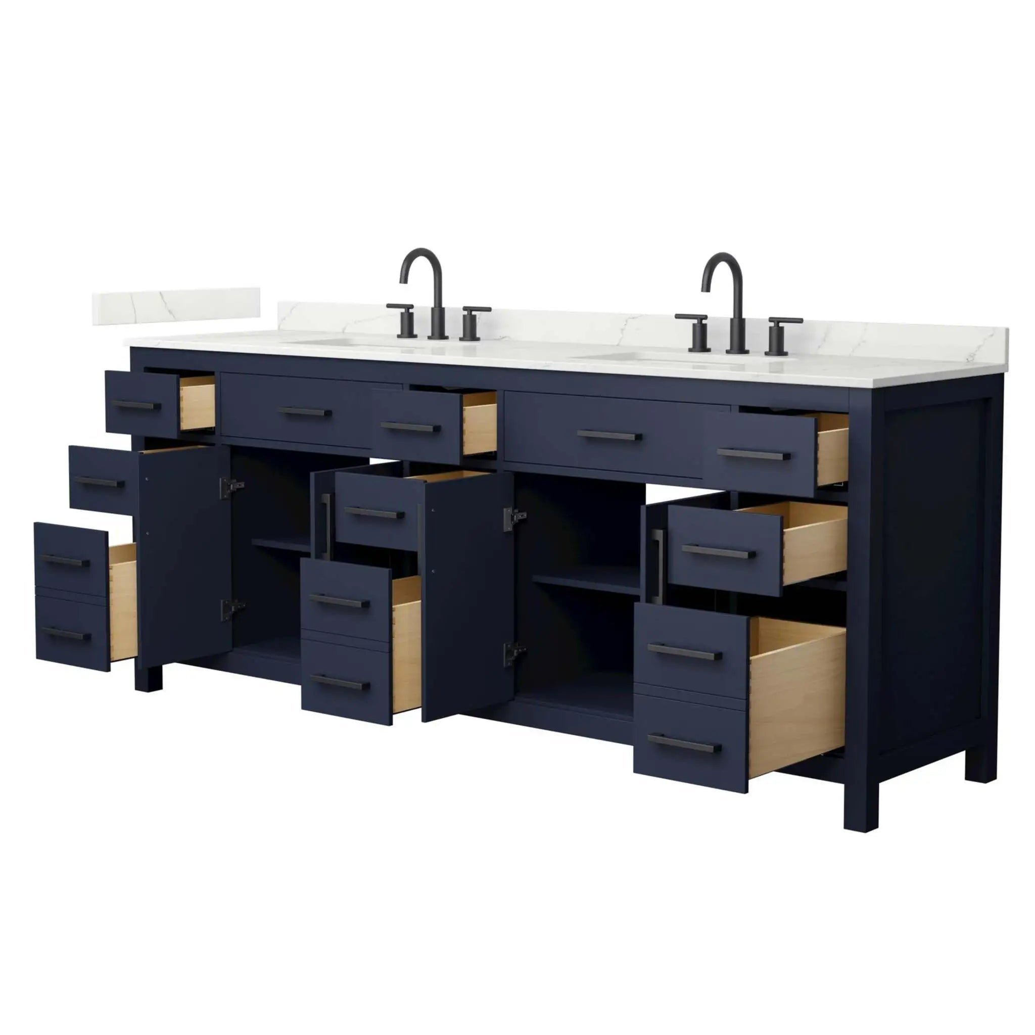 84" Beckett Double Bathroom Vanity in Dark Blue with Matte Black Trim by Wyndham