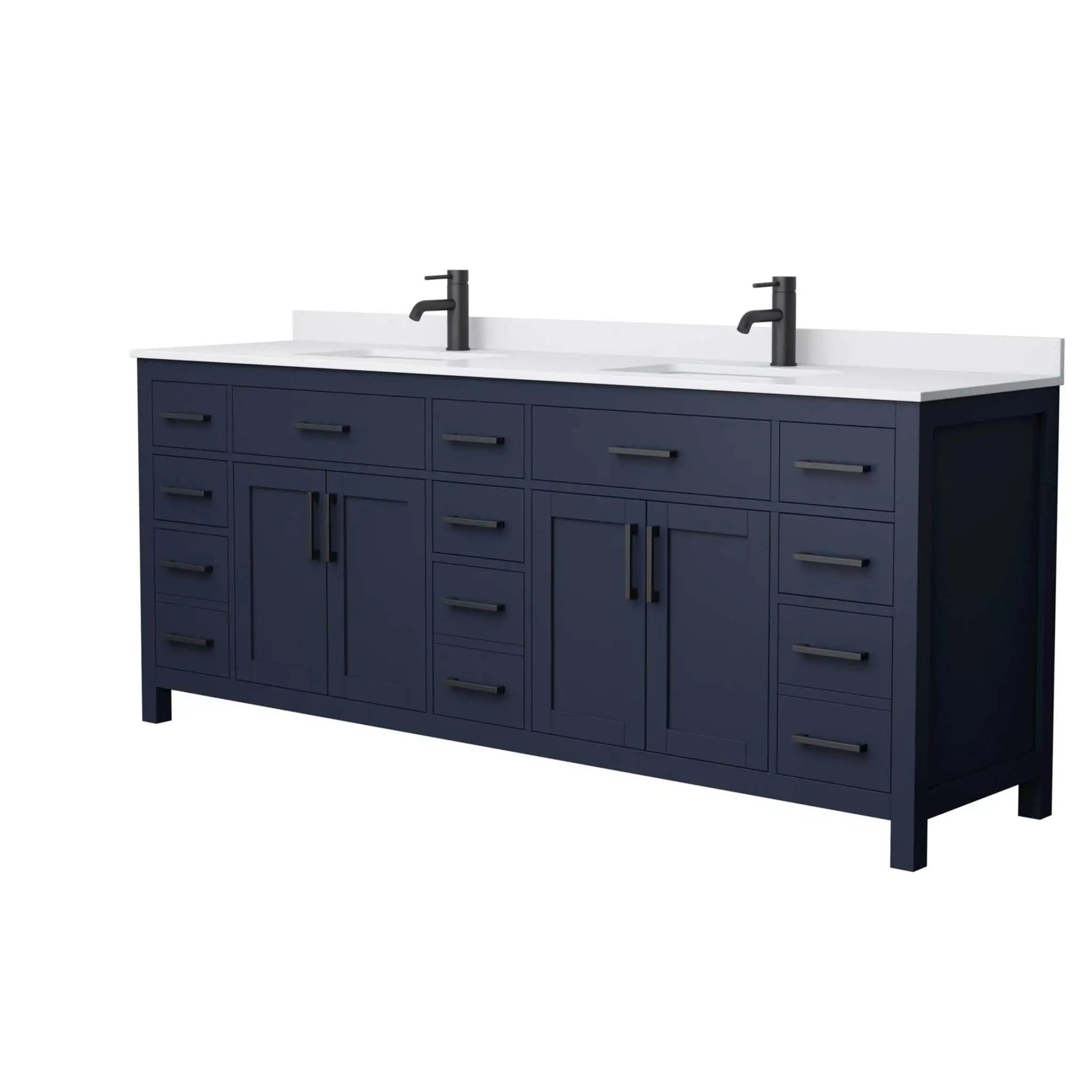 84" Beckett Double Bathroom Vanity in Dark Blue with Matte Black Trim by Wyndham