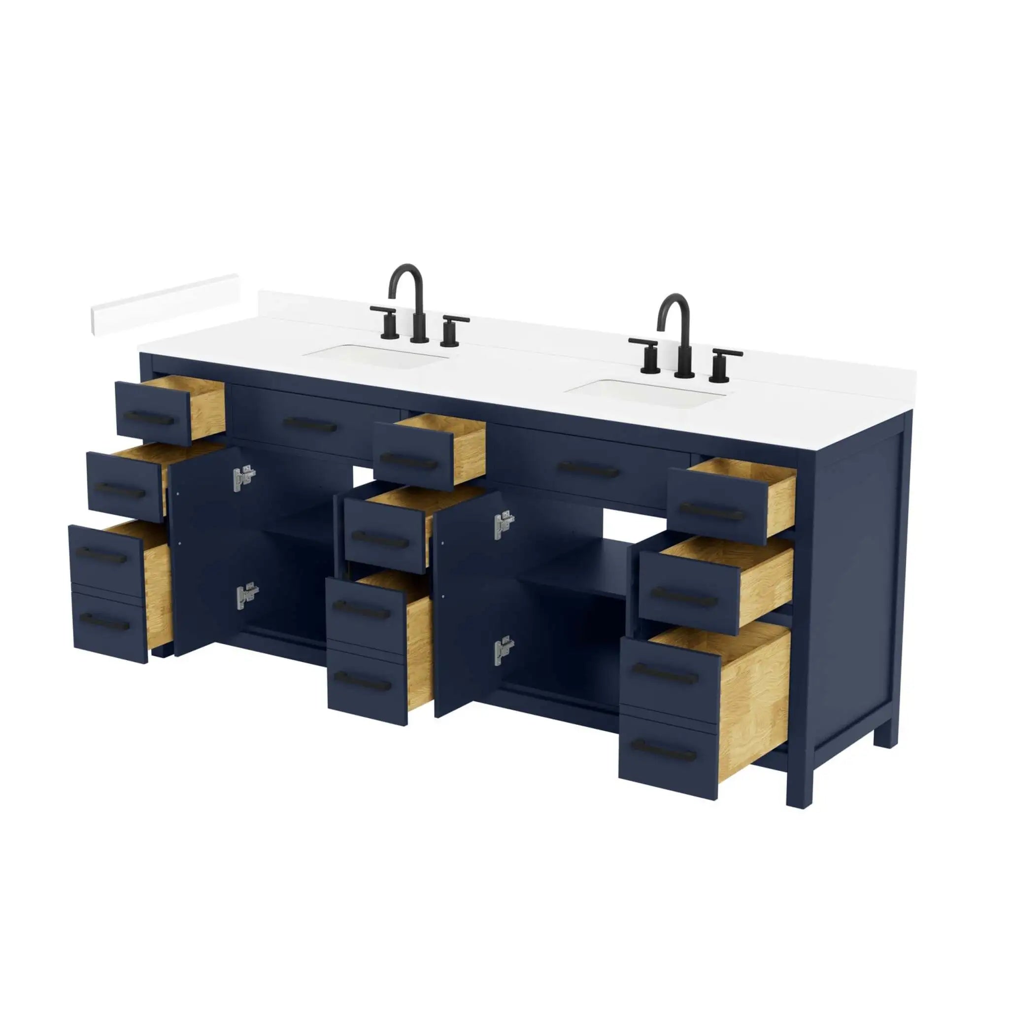 84" Beckett Double Bathroom Vanity in Dark Blue with Matte Black Trim by Wyndham