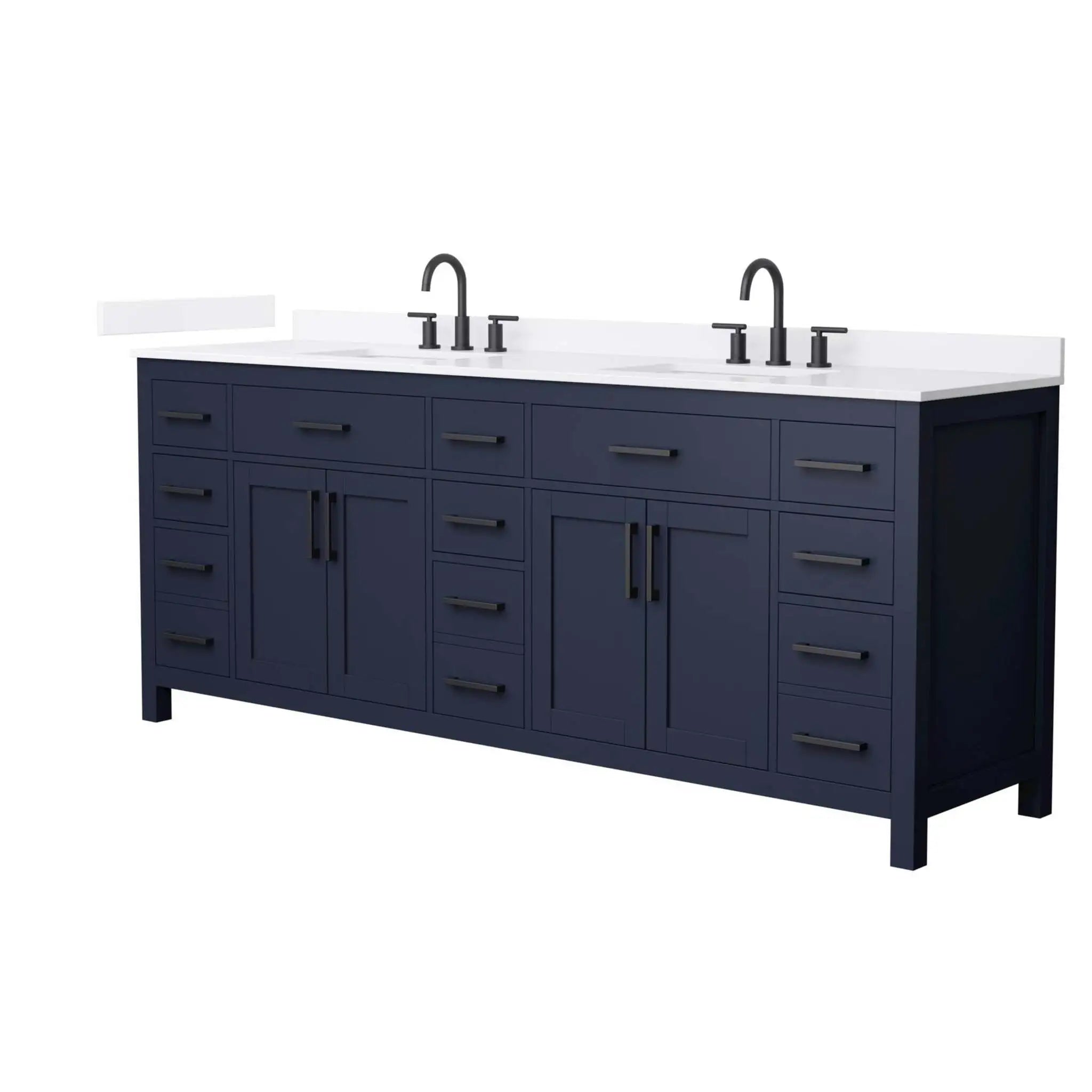 84" Beckett Double Bathroom Vanity in Dark Blue with Matte Black Trim by Wyndham