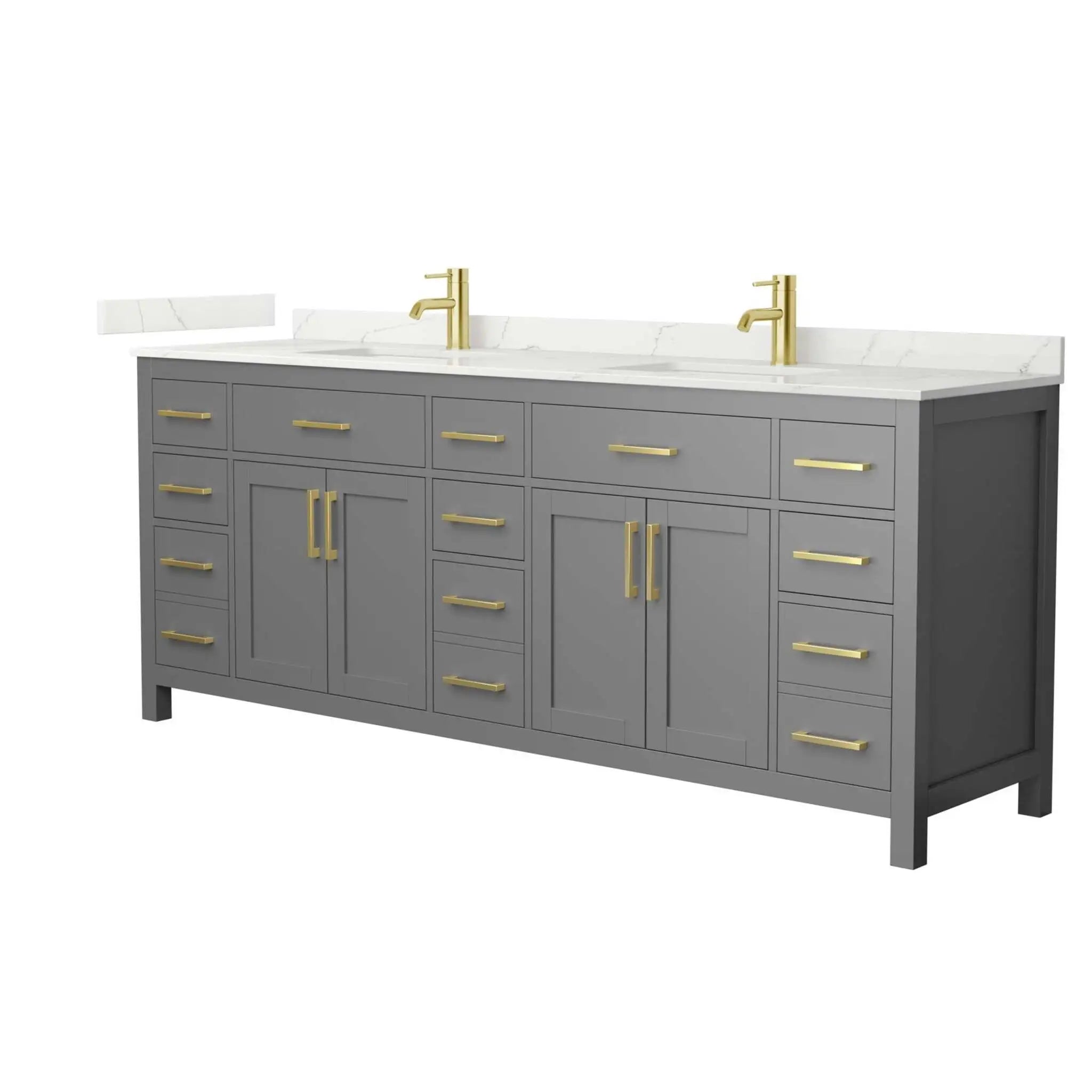 84" Beckett Double Bathroom Vanity in Dark Gray with Brushed Gold Trim by Wyndham
