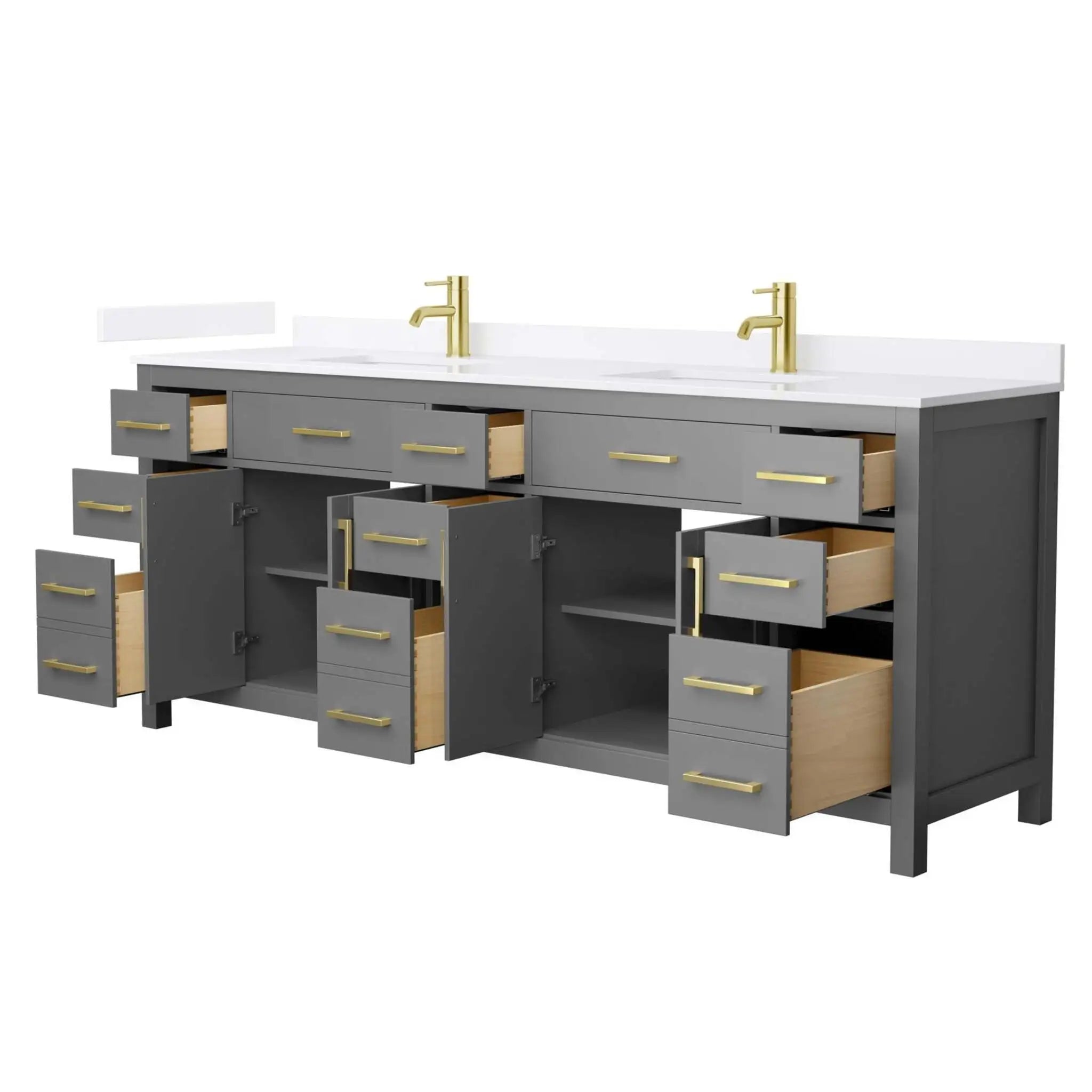84" Beckett Double Bathroom Vanity in Dark Gray with Brushed Gold Trim by Wyndham