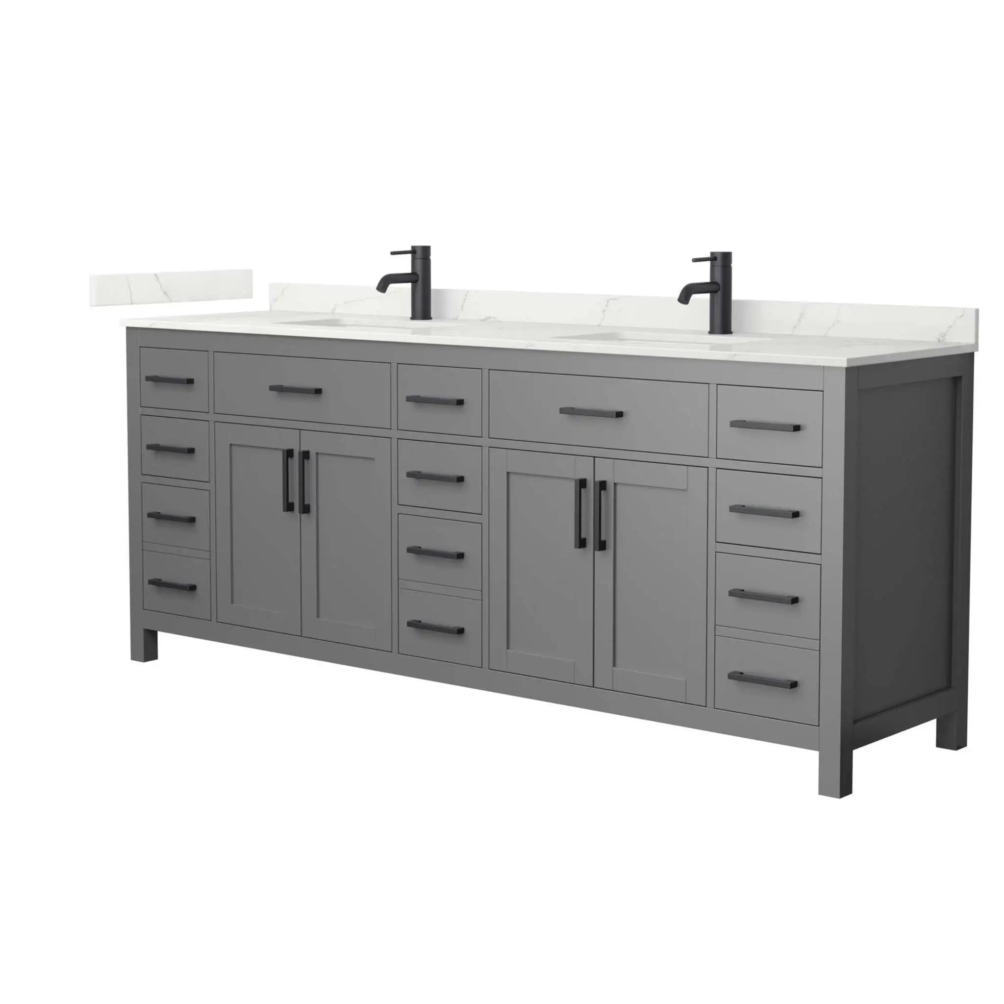 84" Beckett Double Bathroom Vanity in Dark Gray with Matte Black Trim by Wyndham