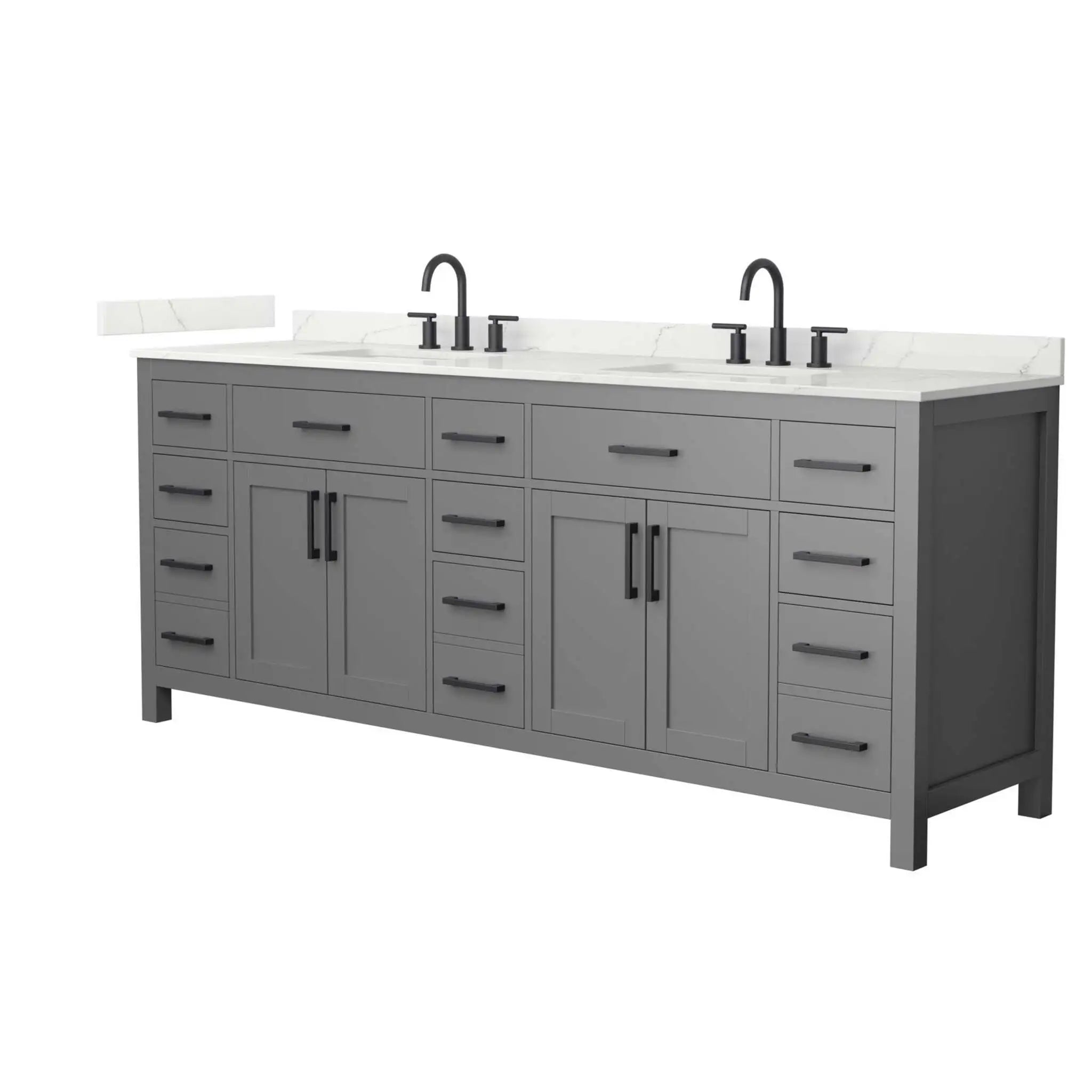84" Beckett Double Bathroom Vanity in Dark Gray with Matte Black Trim by Wyndham
