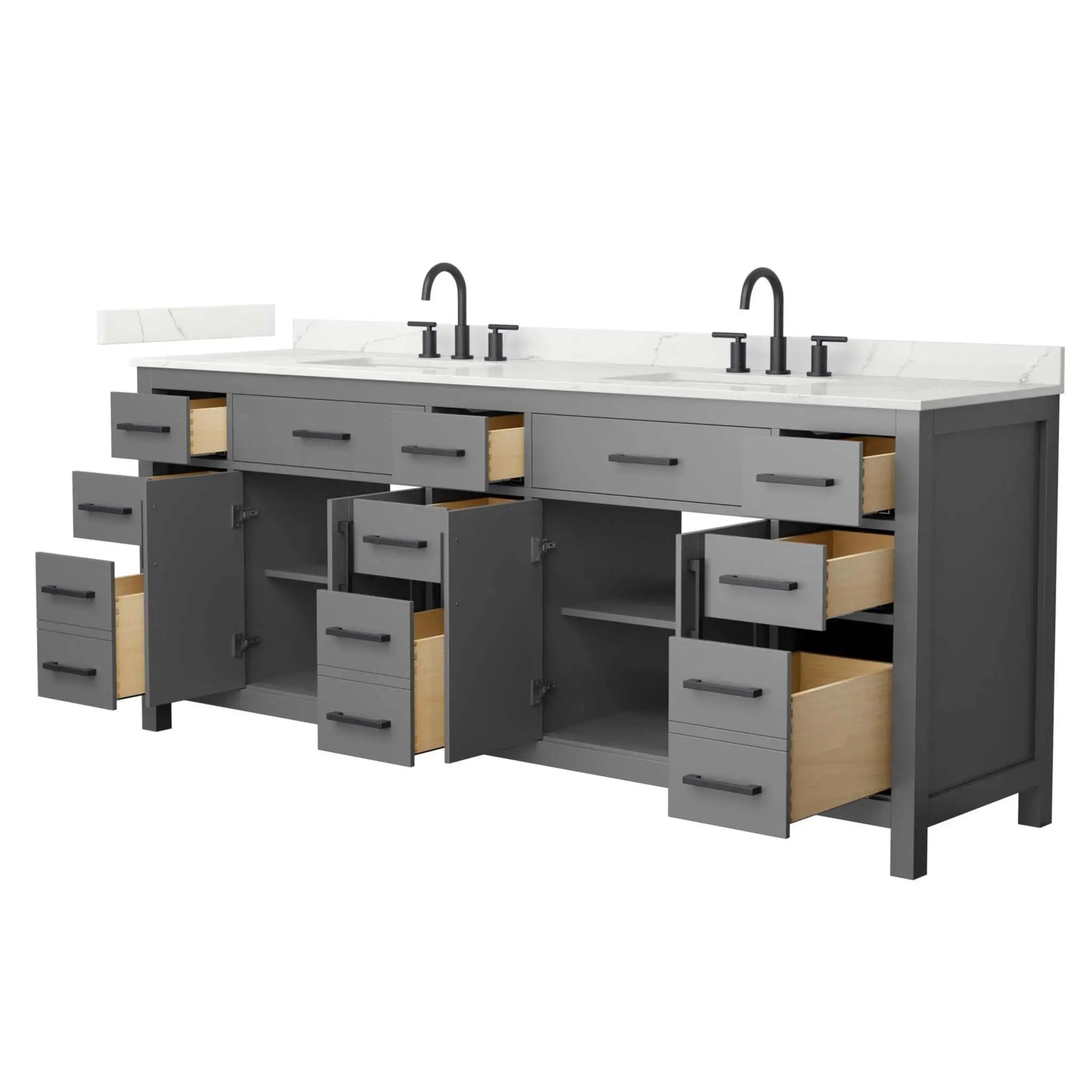 84" Beckett Double Bathroom Vanity in Dark Gray with Matte Black Trim by Wyndham