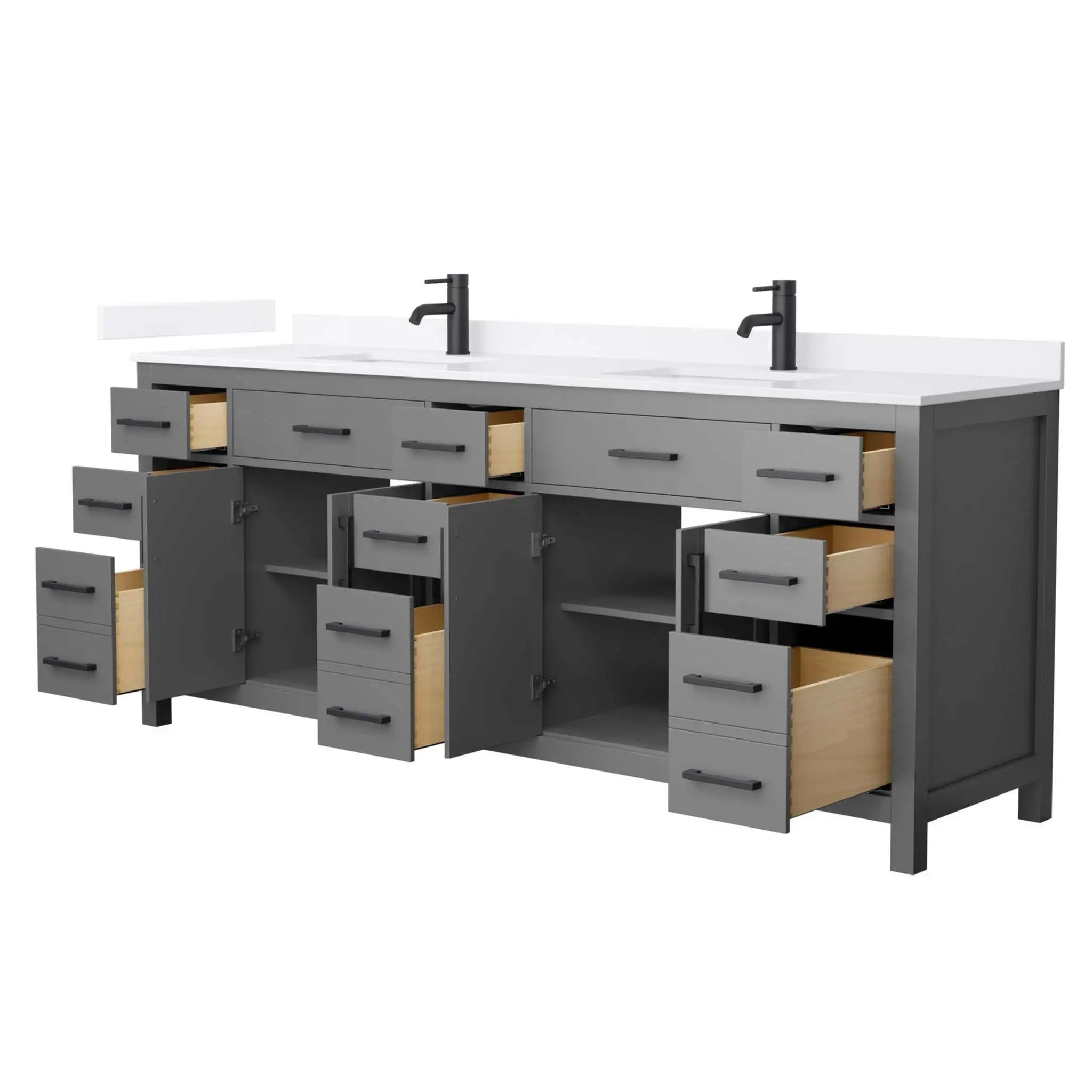84" Beckett Double Bathroom Vanity in Dark Gray with Matte Black Trim by Wyndham
