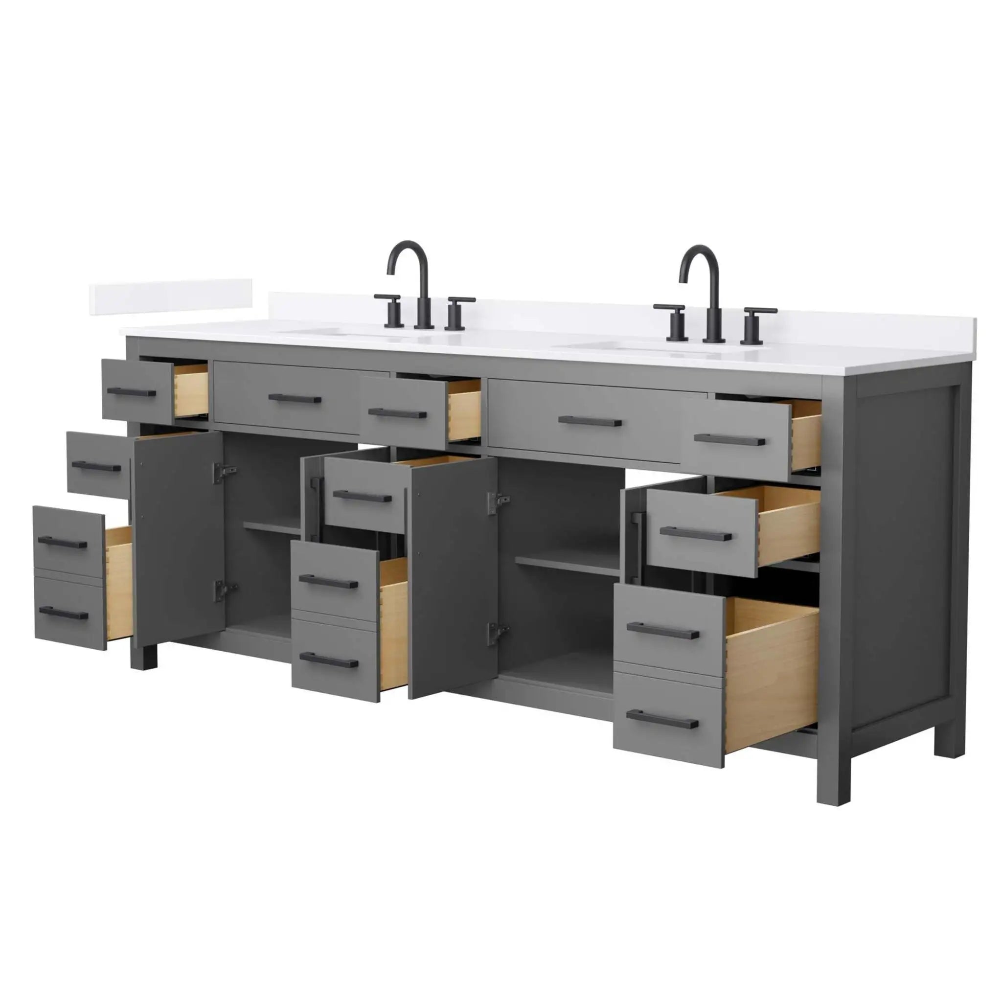84" Beckett Double Bathroom Vanity in Dark Gray with Matte Black Trim by Wyndham
