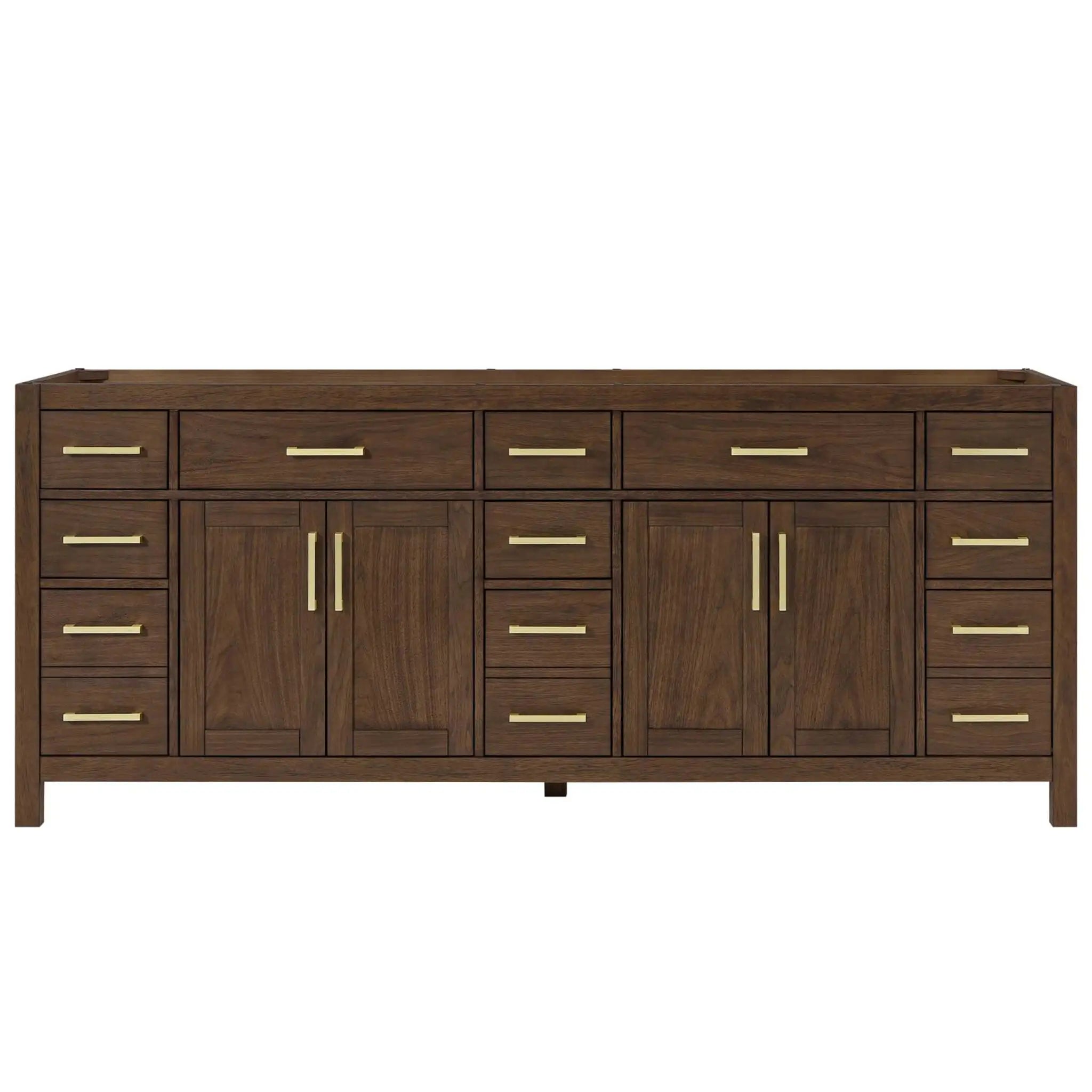 84" Beckett Double Bathroom Vanity in Dark Walnut with Brushed Gold Trim by Wyndham