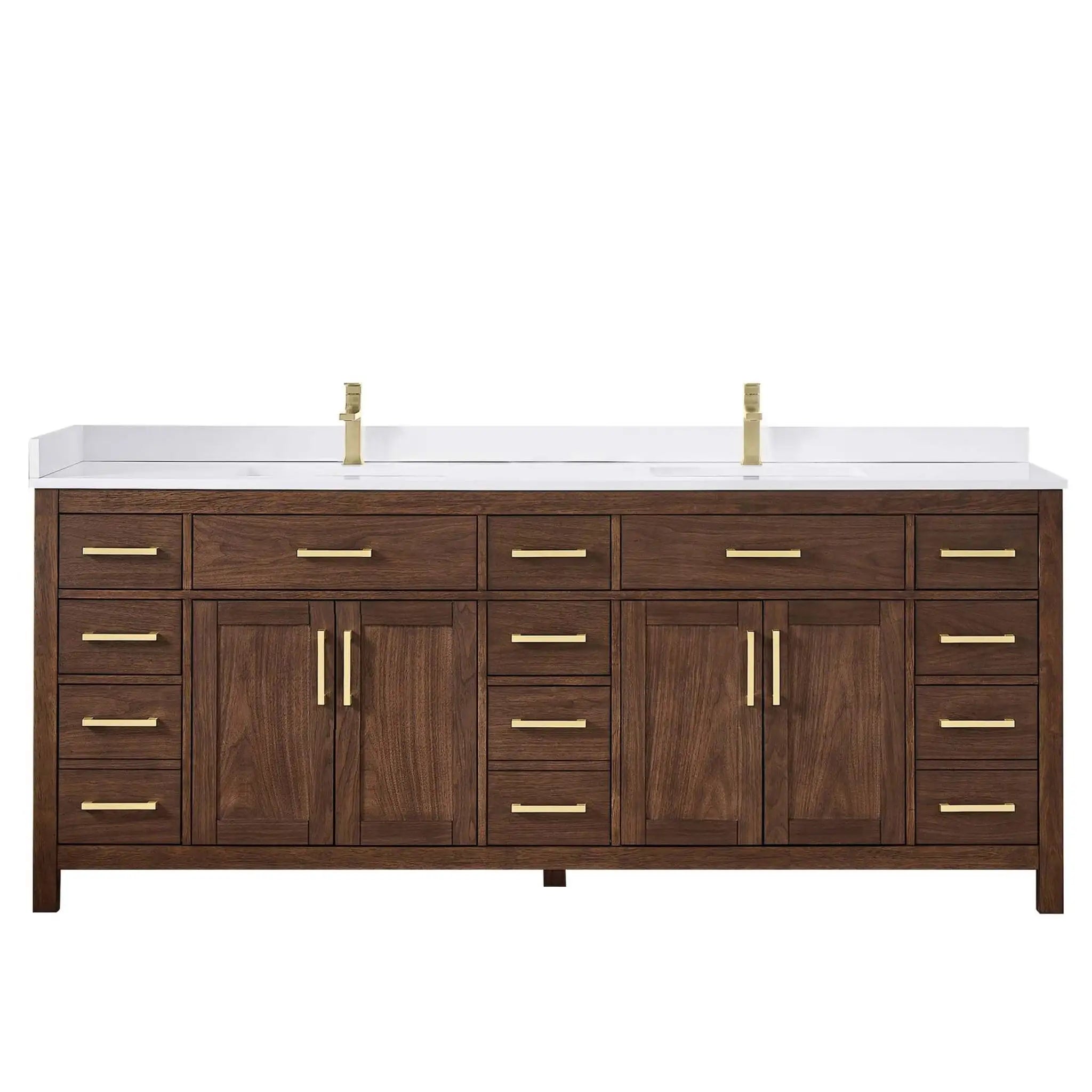 84" Beckett Double Bathroom Vanity in Dark Walnut with Brushed Gold Trim by Wyndham