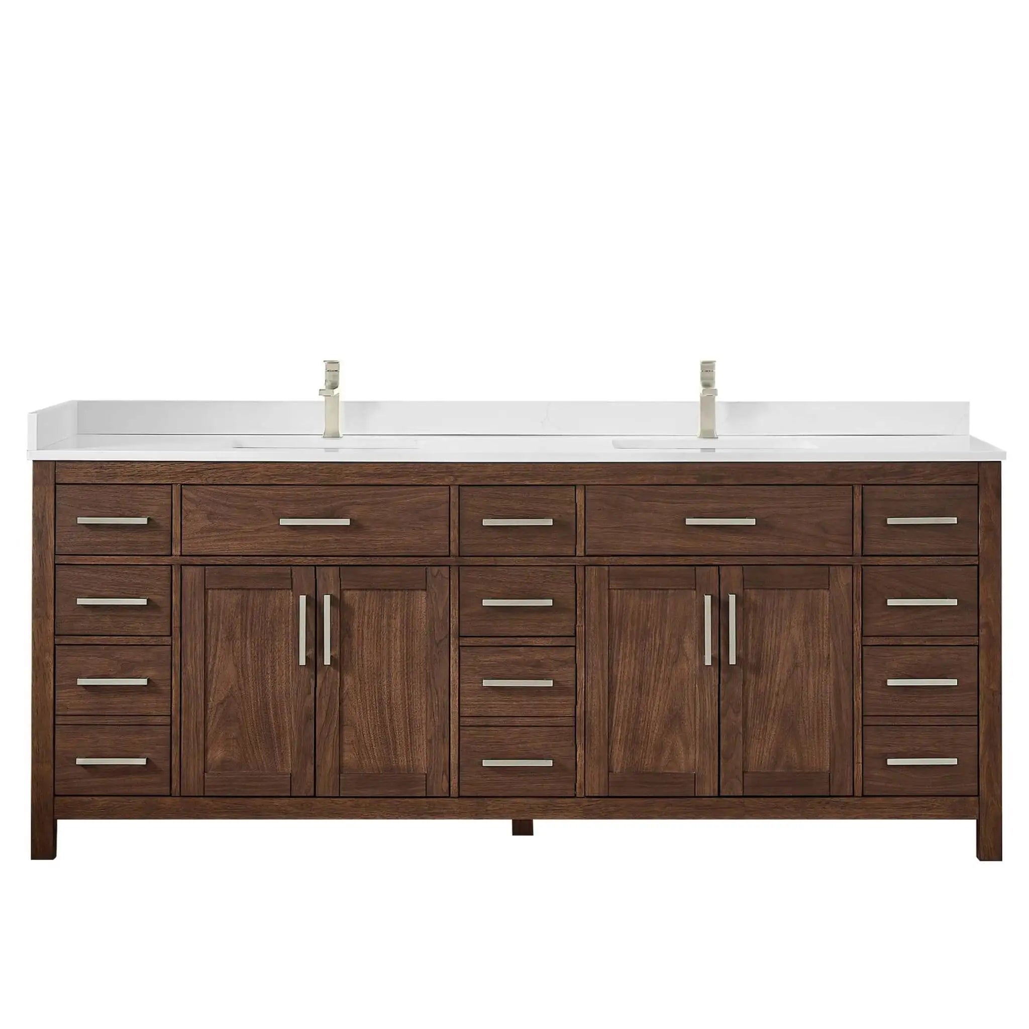 84" Beckett Double Bathroom Vanity in Dark Walnut with Brushed Nickel Trim by Wyndham