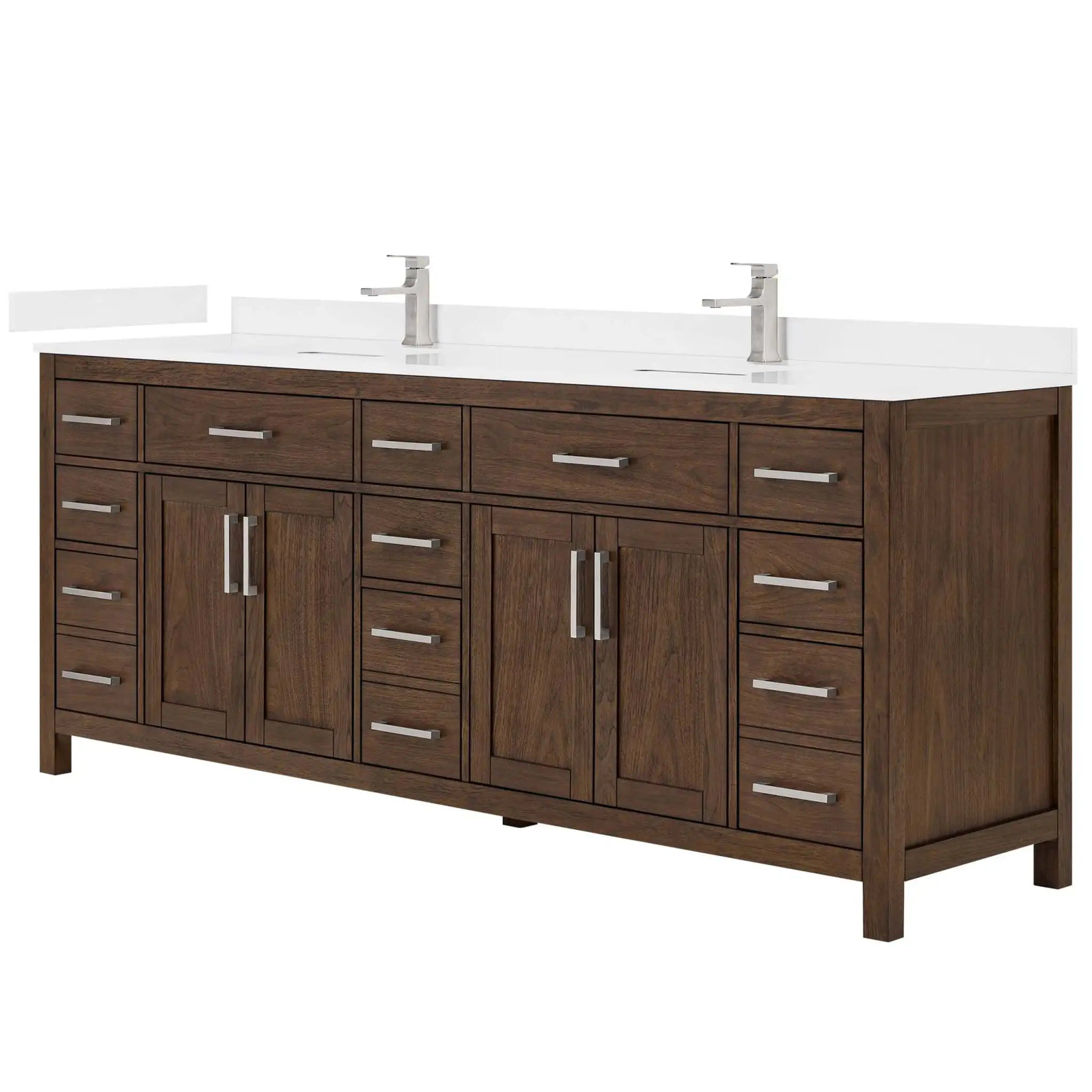 84" Beckett Double Bathroom Vanity in Dark Walnut with Brushed Nickel Trim by Wyndham
