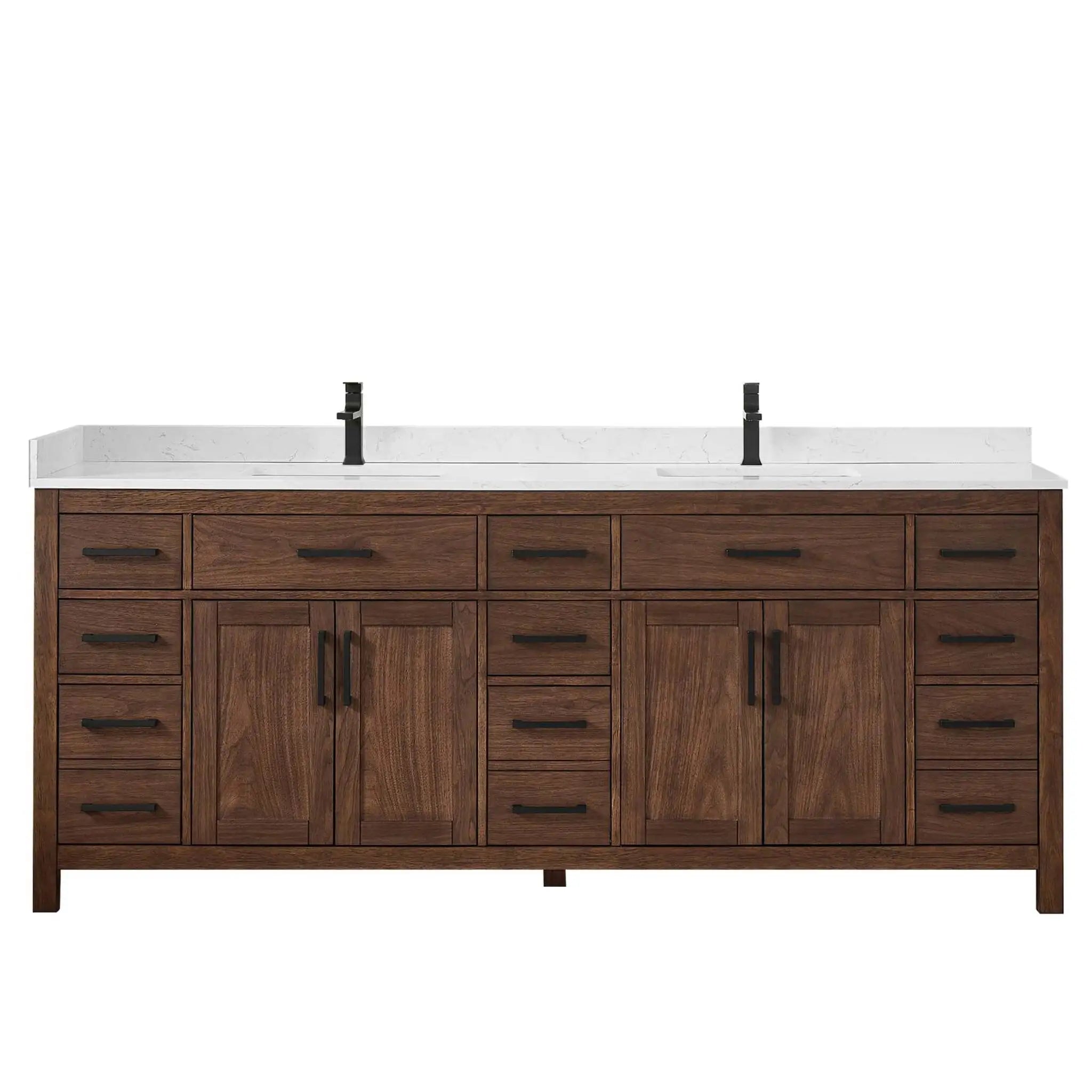 84" Beckett Double Bathroom Vanity in Dark Walnut with Matte Black Trim by Wyndham