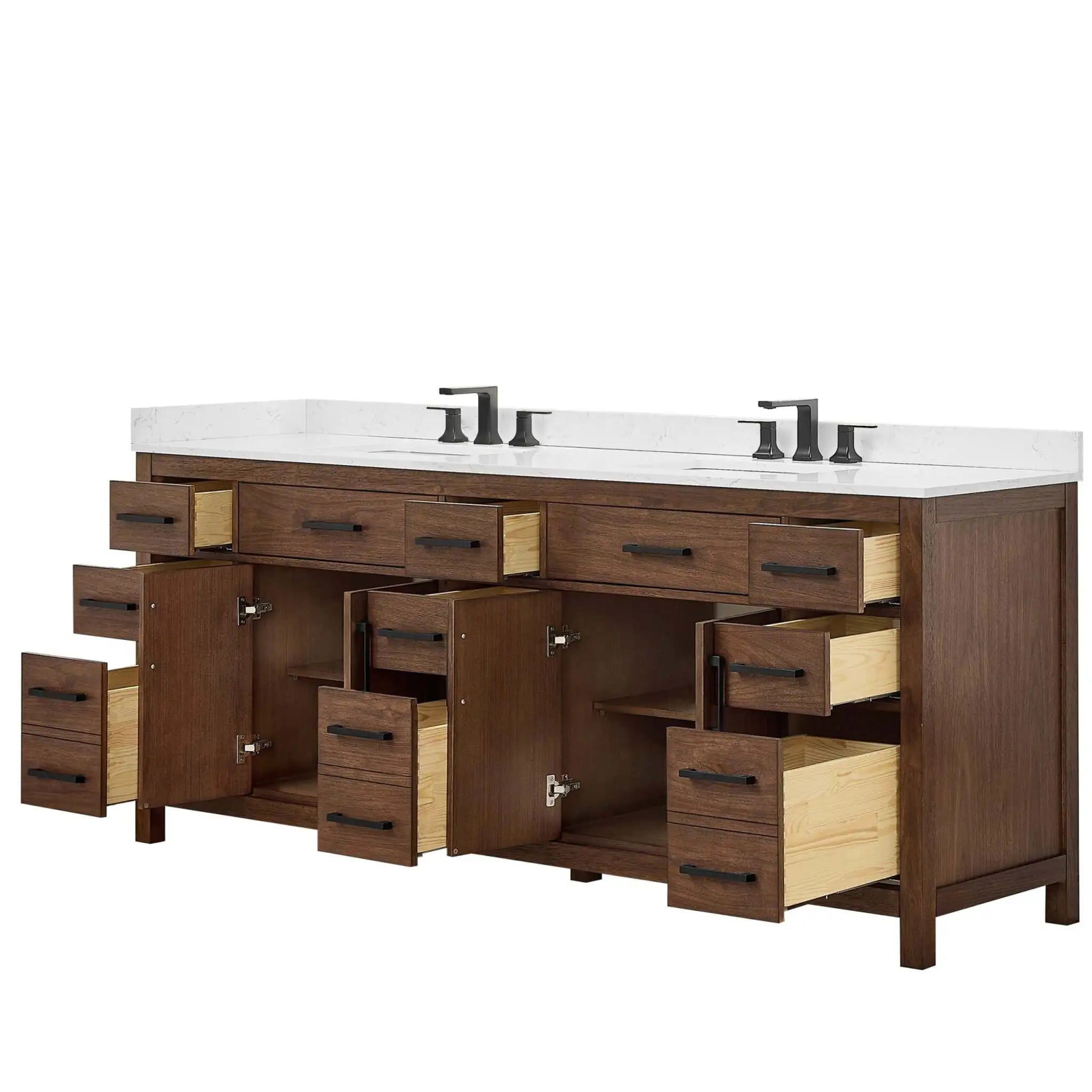 84" Beckett Double Bathroom Vanity in Dark Walnut with Matte Black Trim by Wyndham