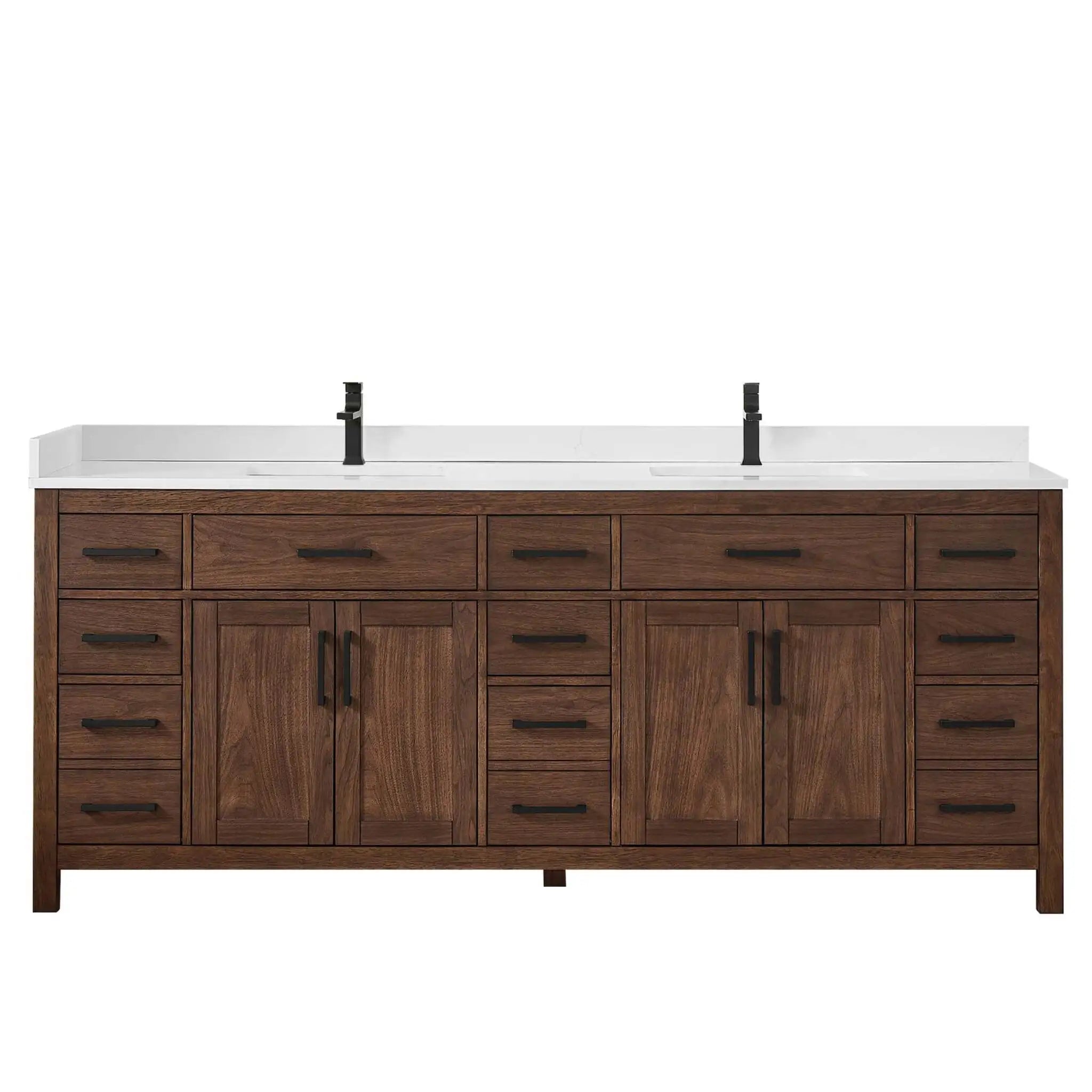 84" Beckett Double Bathroom Vanity in Dark Walnut with Matte Black Trim by Wyndham