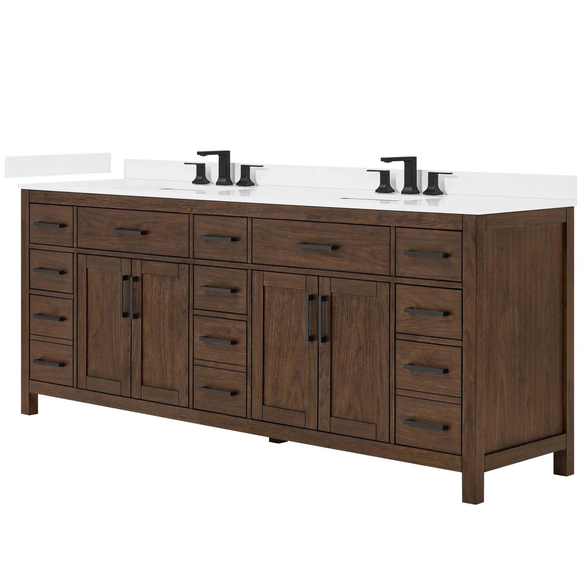 84" Beckett Double Bathroom Vanity in Dark Walnut with Matte Black Trim by Wyndham