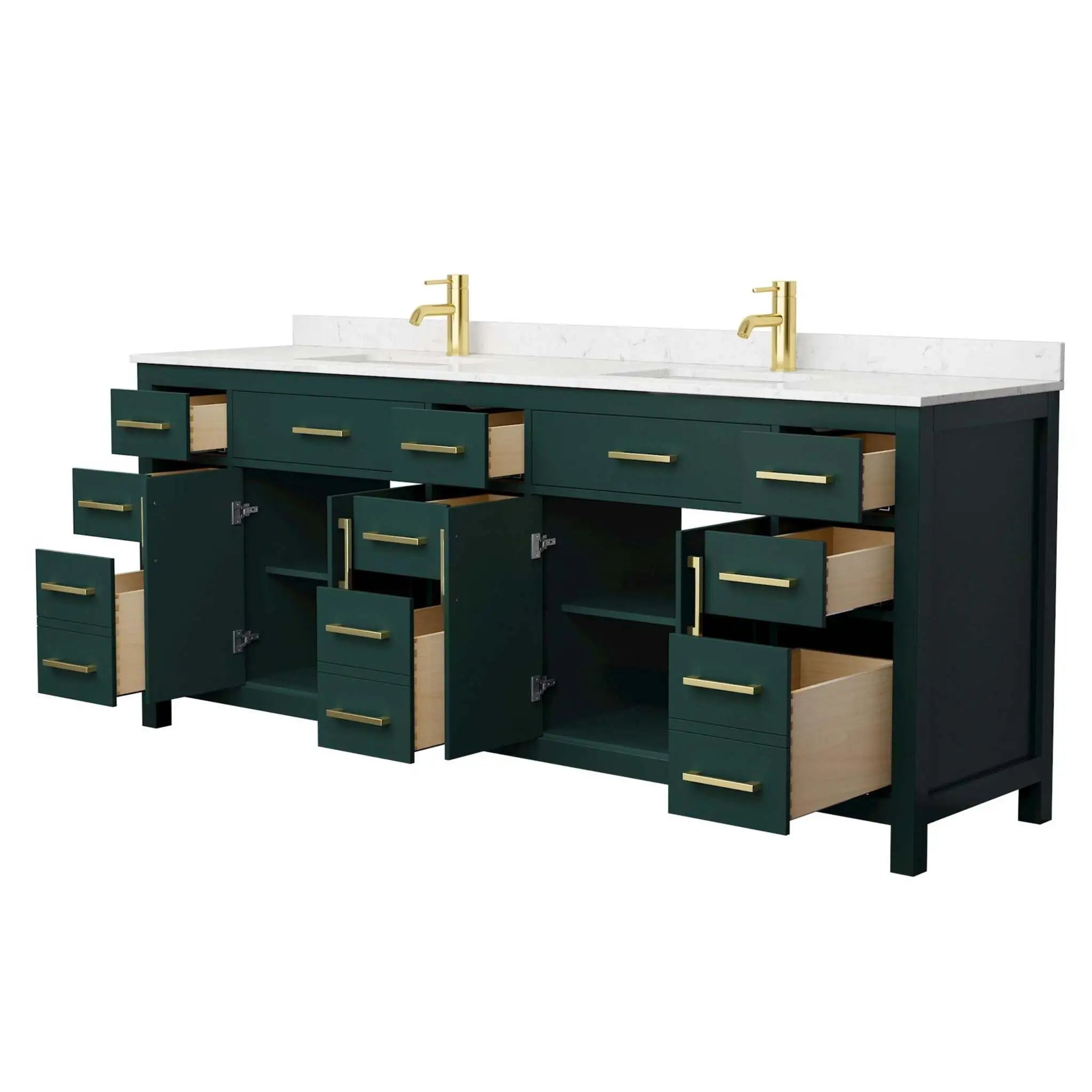 84" Beckett Double Bathroom Vanity in Green with Brushed Gold Trim by Wyndham