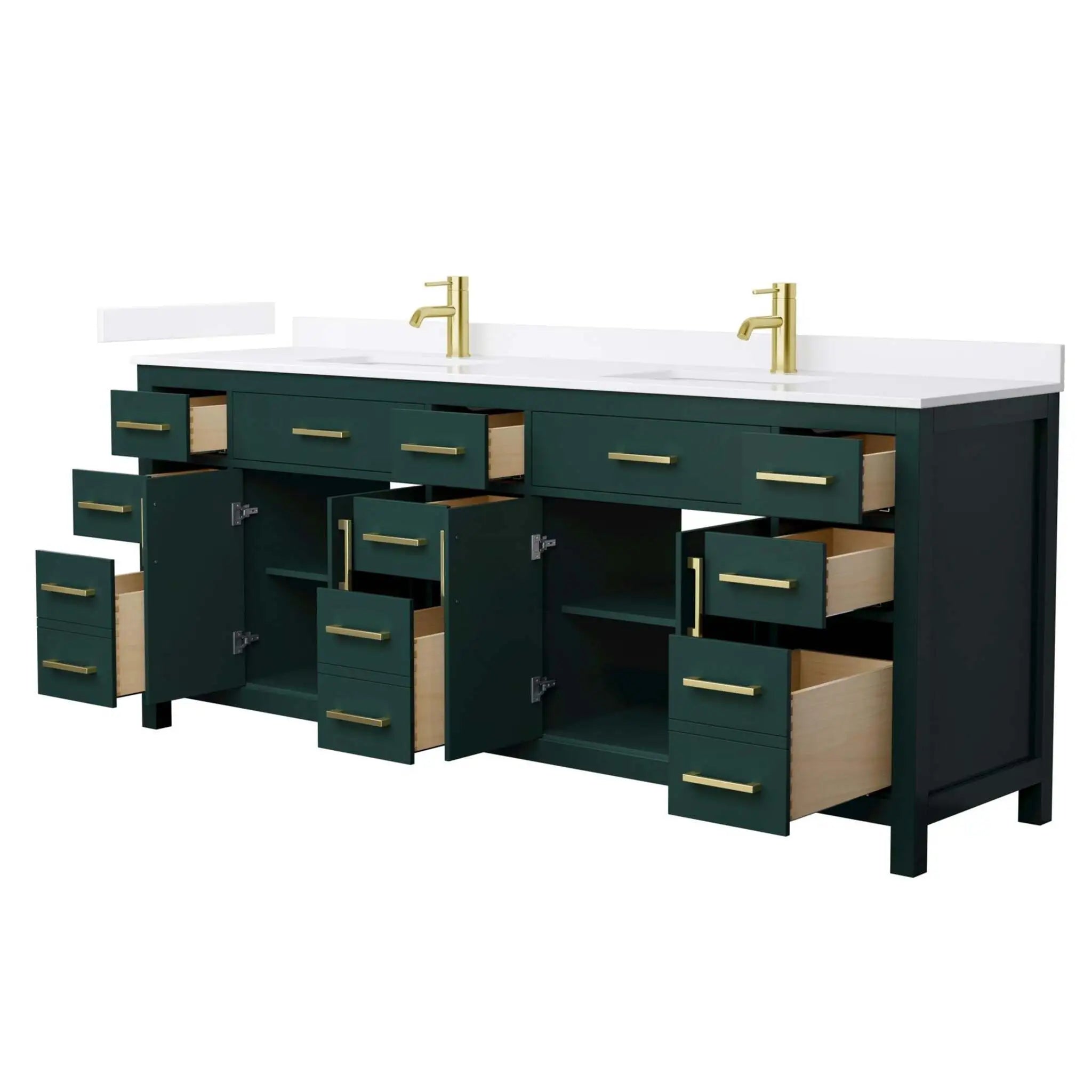 84" Beckett Double Bathroom Vanity in Green with Brushed Gold Trim by Wyndham