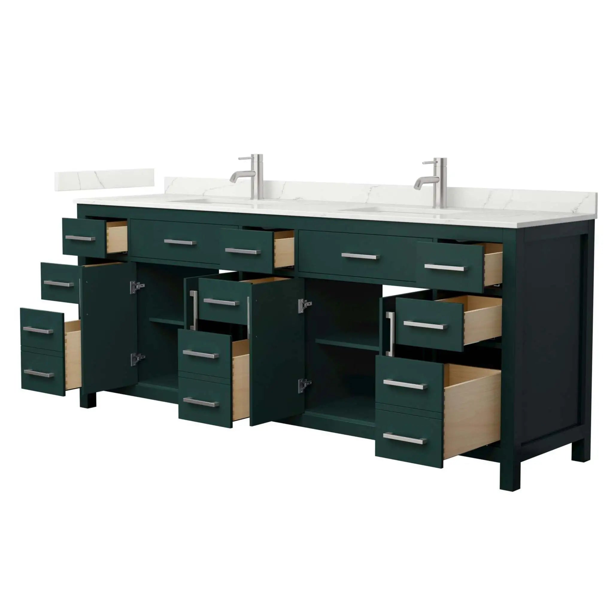 84" Beckett Double Bathroom Vanity in Green with Brushed Nickel Trim by Wyndham