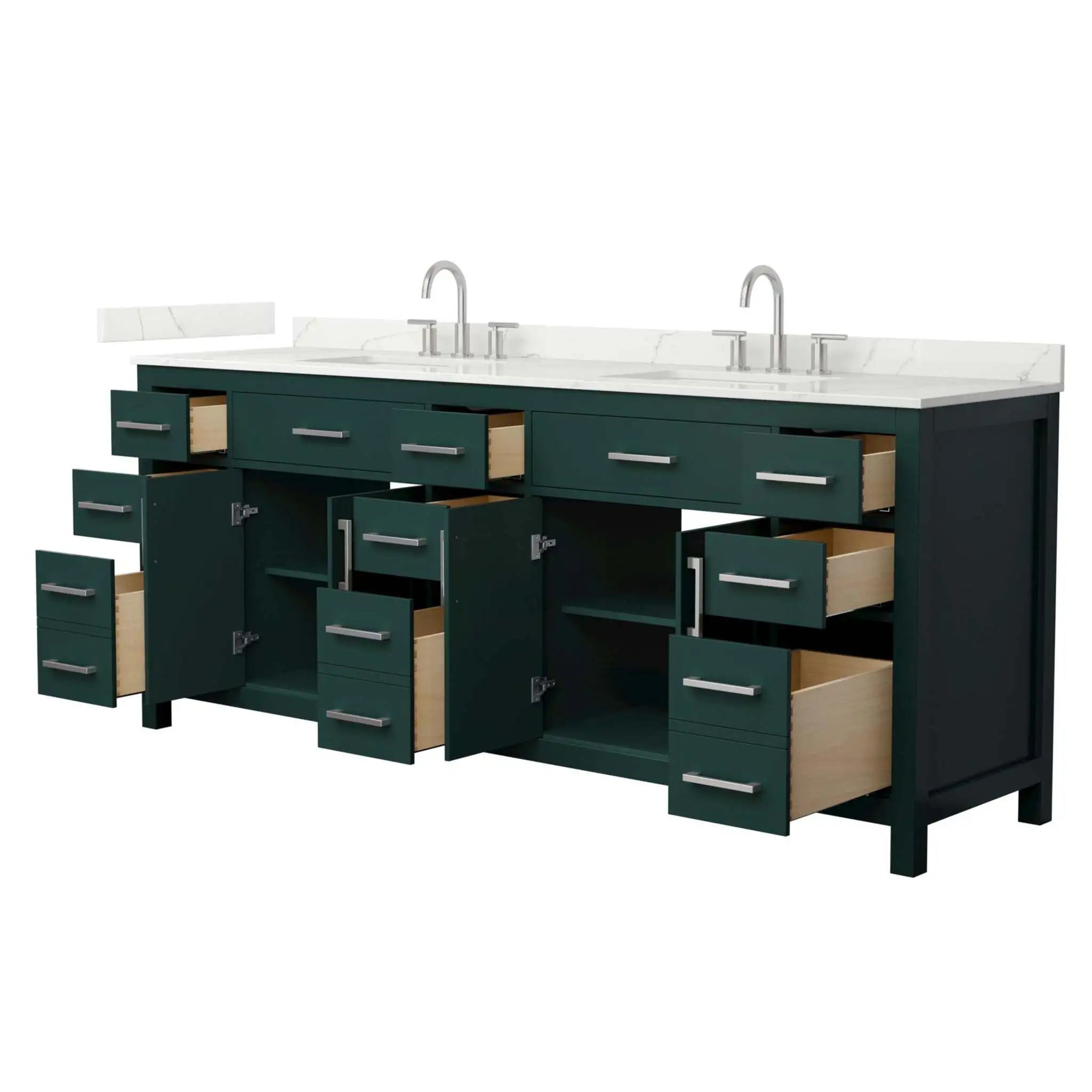 84" Beckett Double Bathroom Vanity in Green with Brushed Nickel Trim by Wyndham