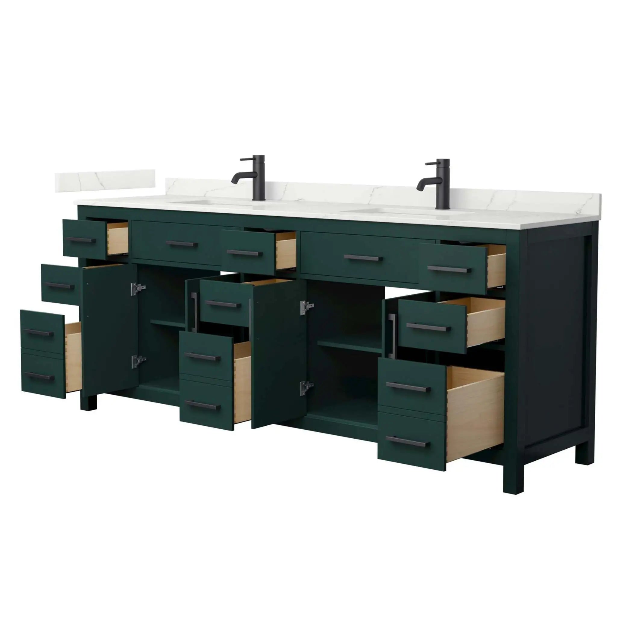 84" Beckett Double Bathroom Vanity in Green with Matte Black Trim by Wyndham