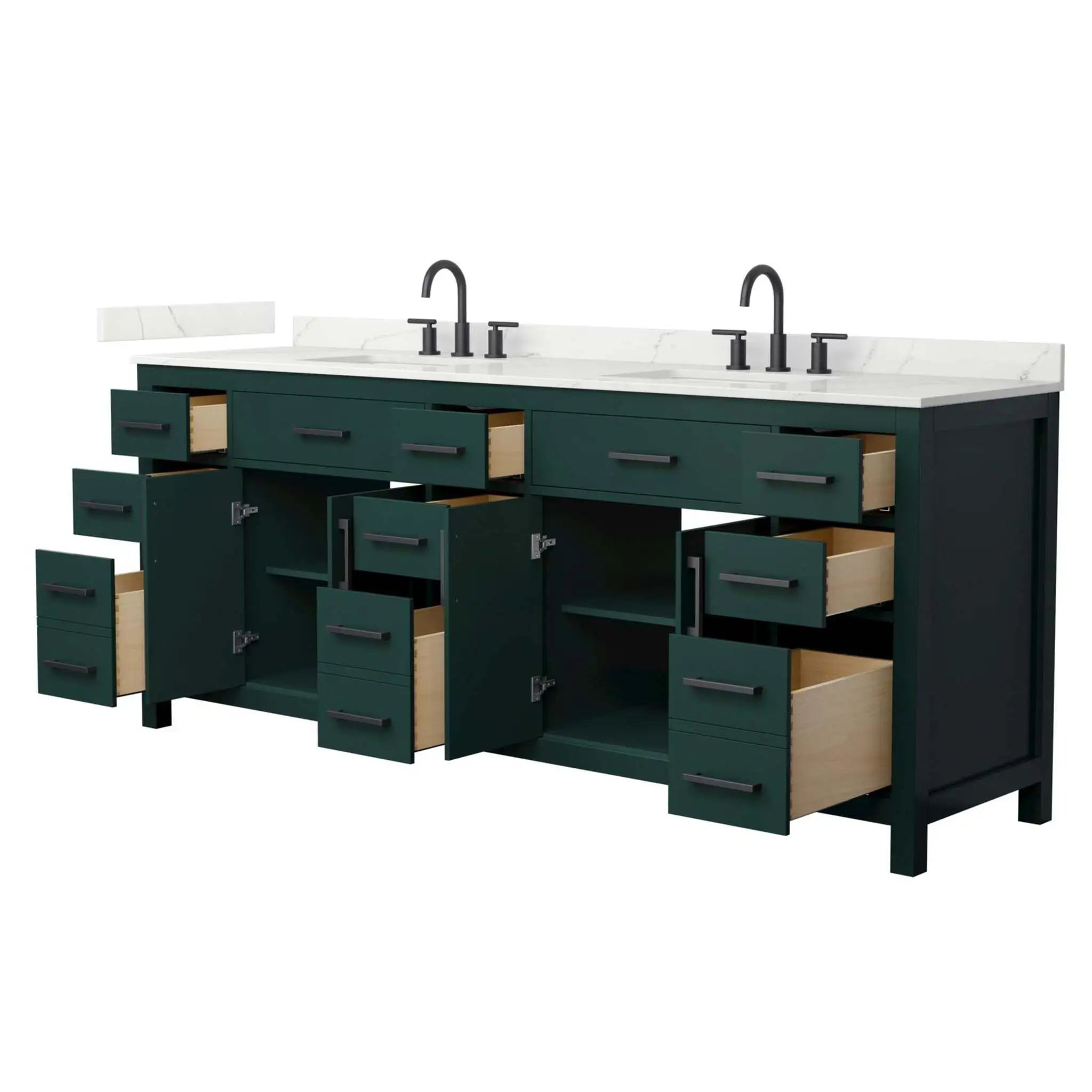 84" Beckett Double Bathroom Vanity in Green with Matte Black Trim by Wyndham