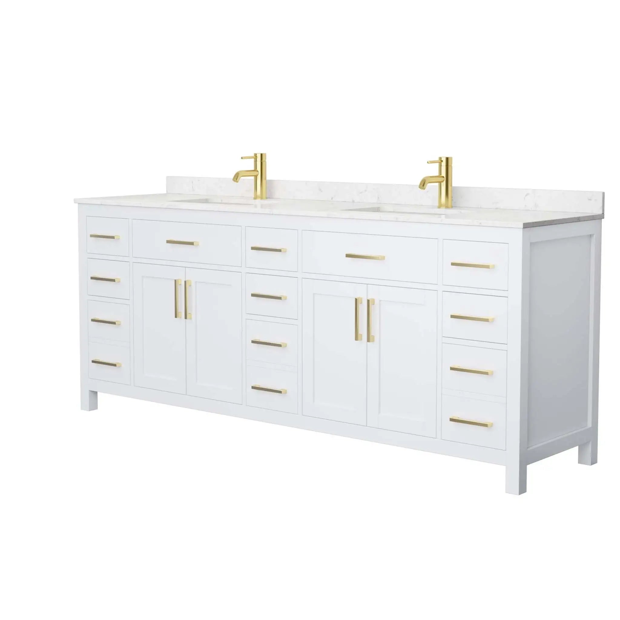 84" Beckett Double Bathroom Vanity in White with Brushed Gold Trim by Wyndham