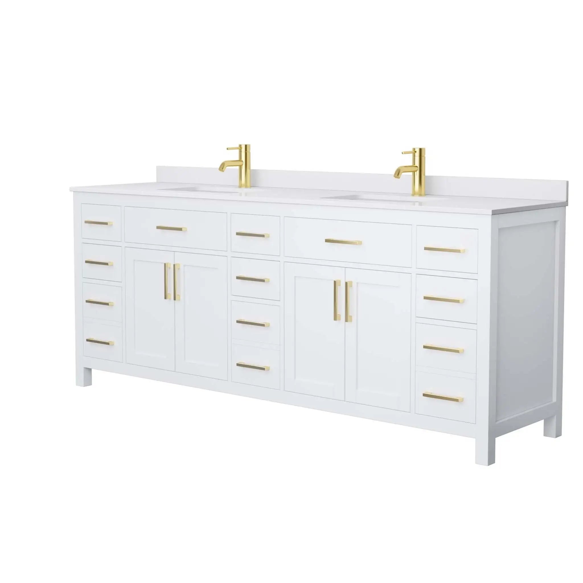 84" Beckett Double Bathroom Vanity in White with Brushed Gold Trim by Wyndham