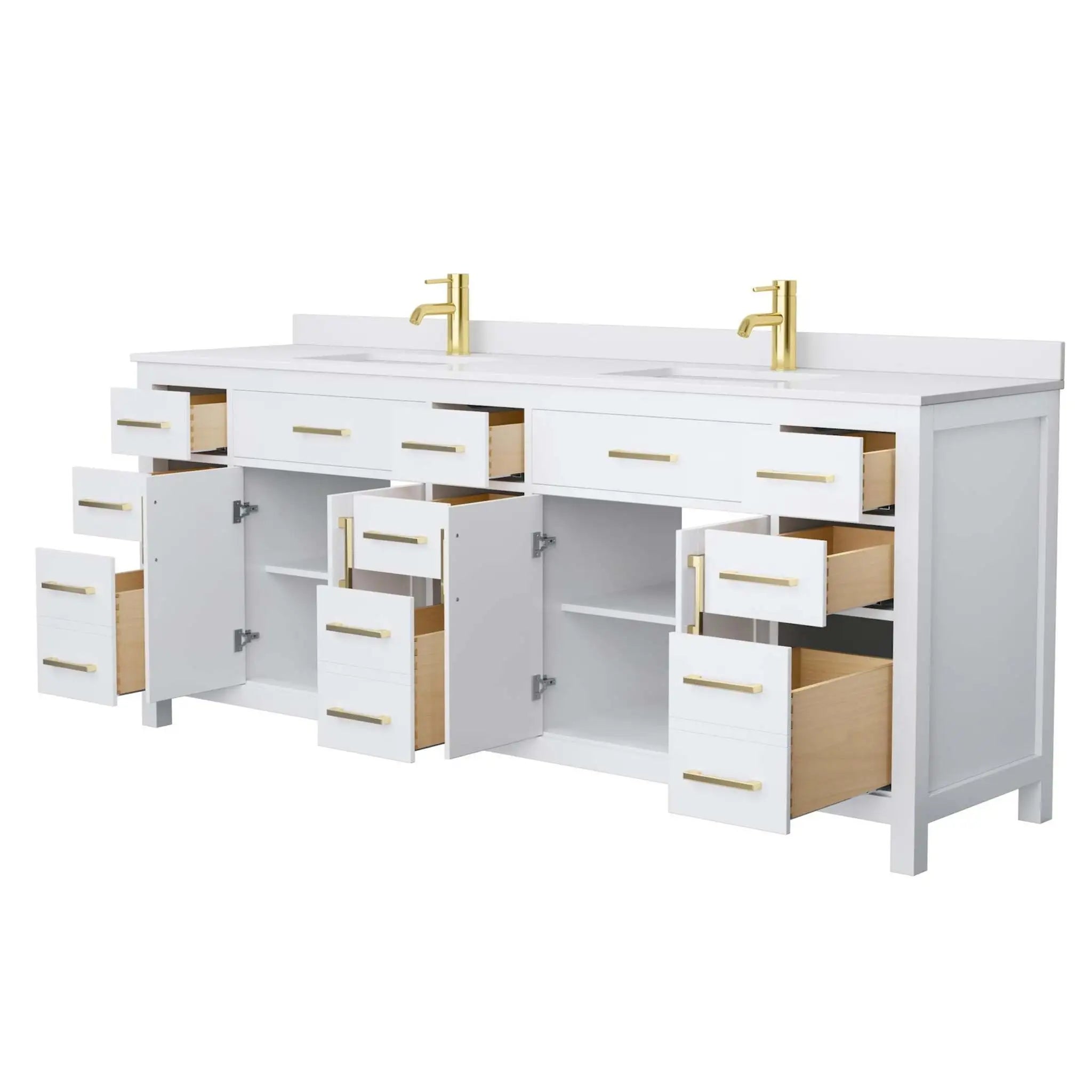 84" Beckett Double Bathroom Vanity in White with Brushed Gold Trim by Wyndham
