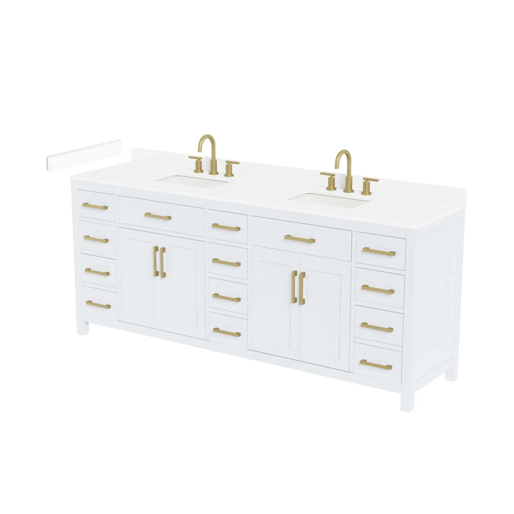 84" Beckett Double Bathroom Vanity in White with Brushed Gold Trim by Wyndham