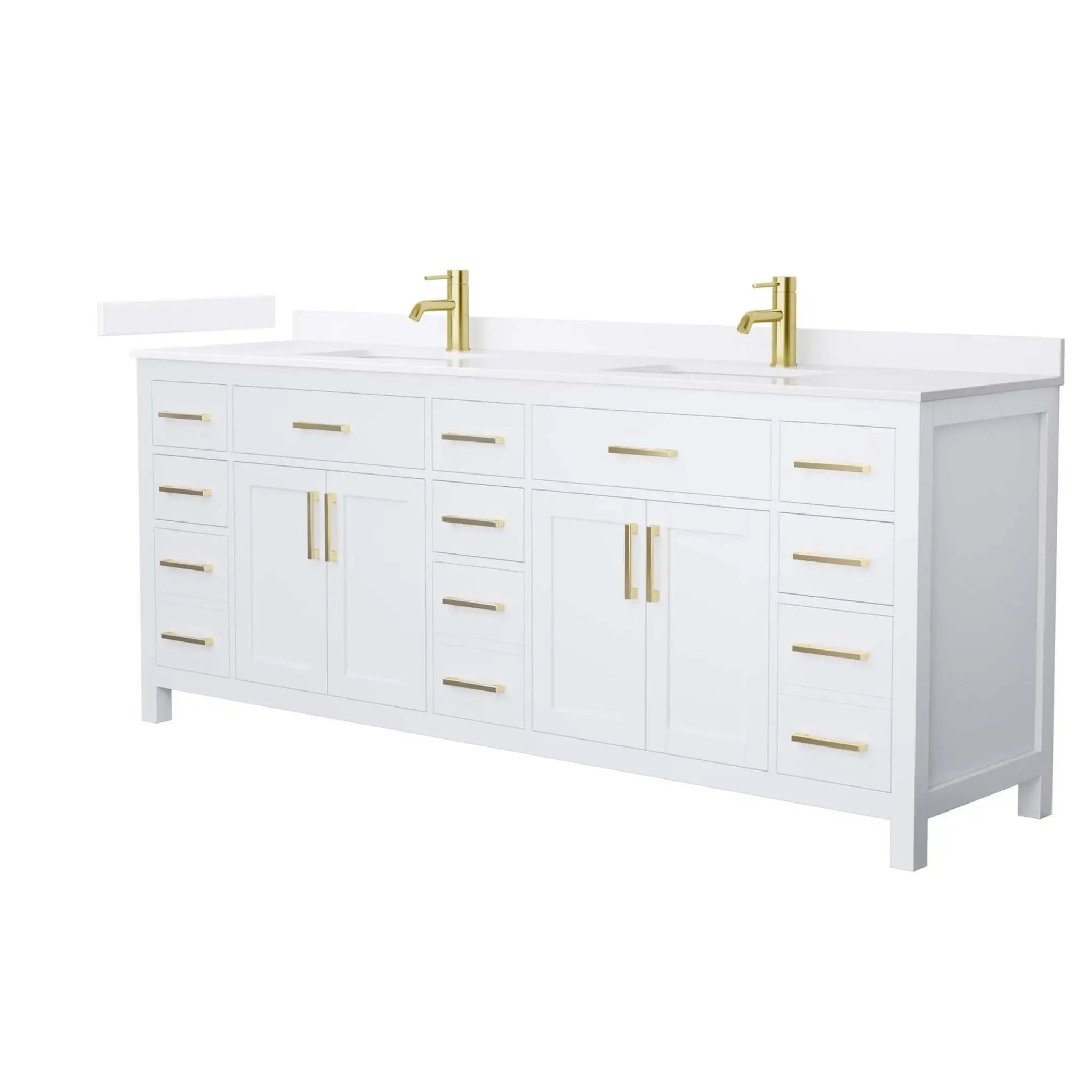 84" Beckett Double Bathroom Vanity in White with Brushed Gold Trim by Wyndham