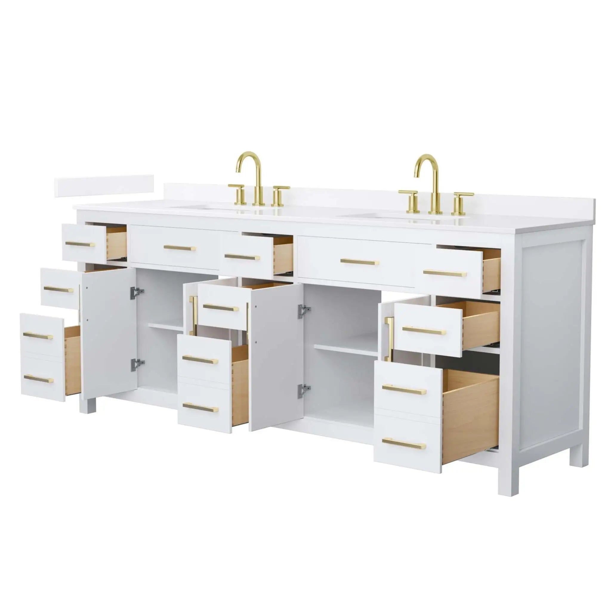 84" Beckett Double Bathroom Vanity in White with Brushed Gold Trim by Wyndham