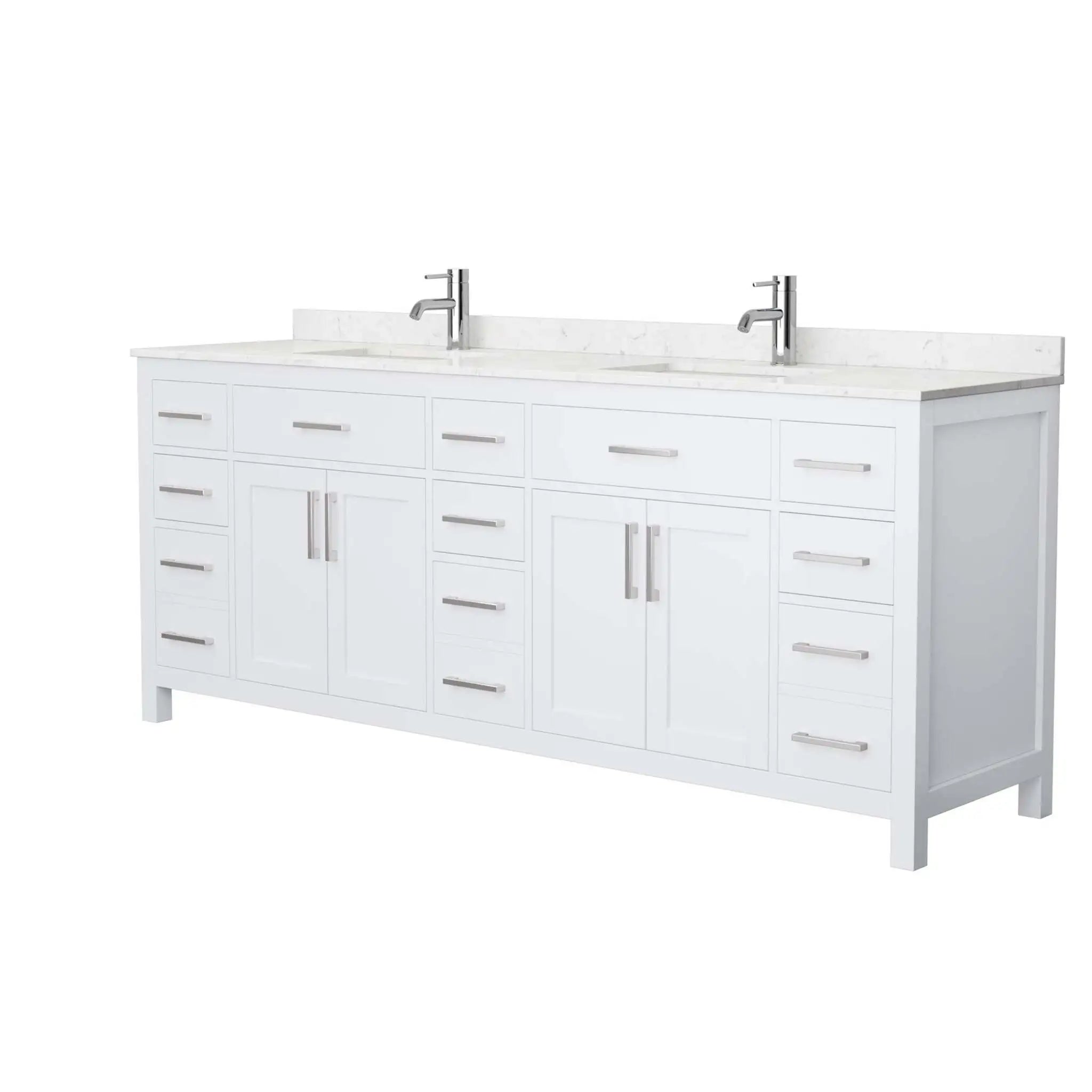 84" Beckett Double Bathroom Vanity in White with Brushed Nickel Trim by Wyndham
