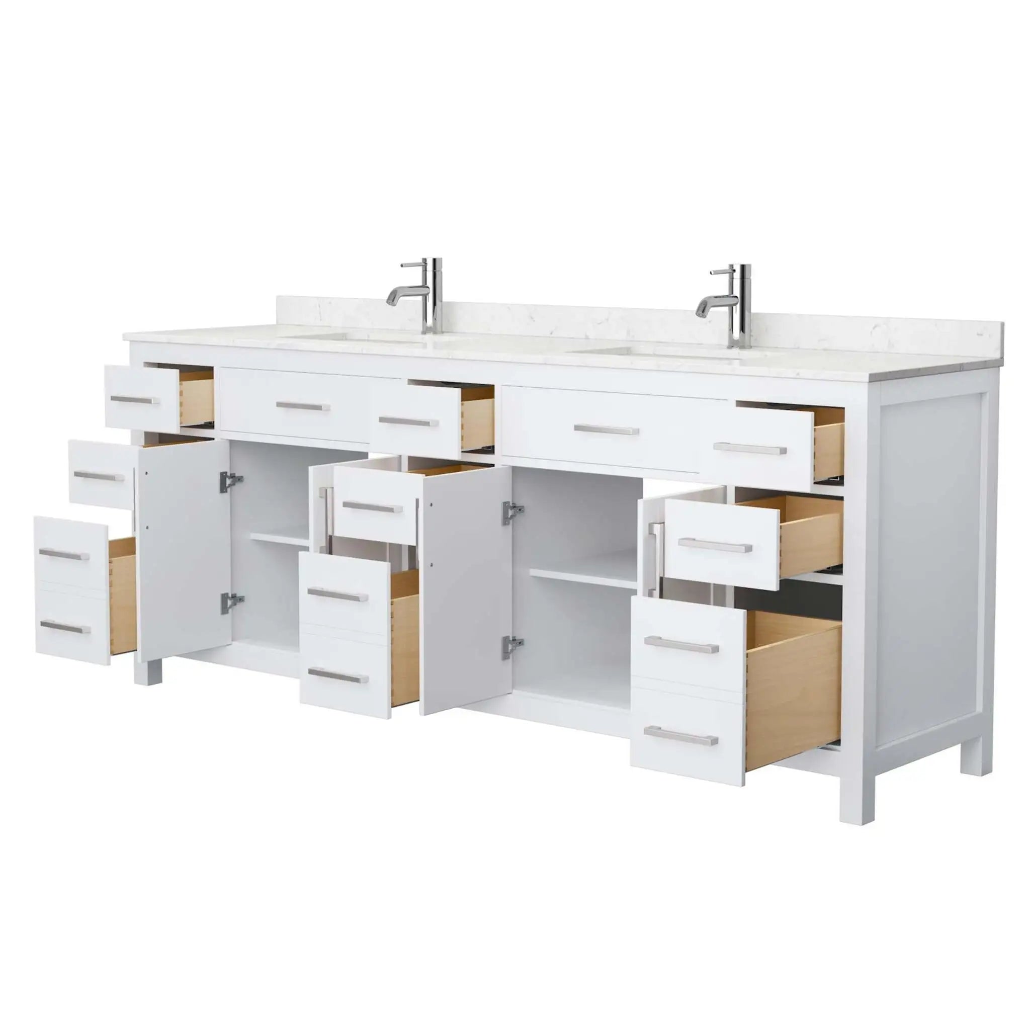 84" Beckett Double Bathroom Vanity in White with Brushed Nickel Trim by Wyndham