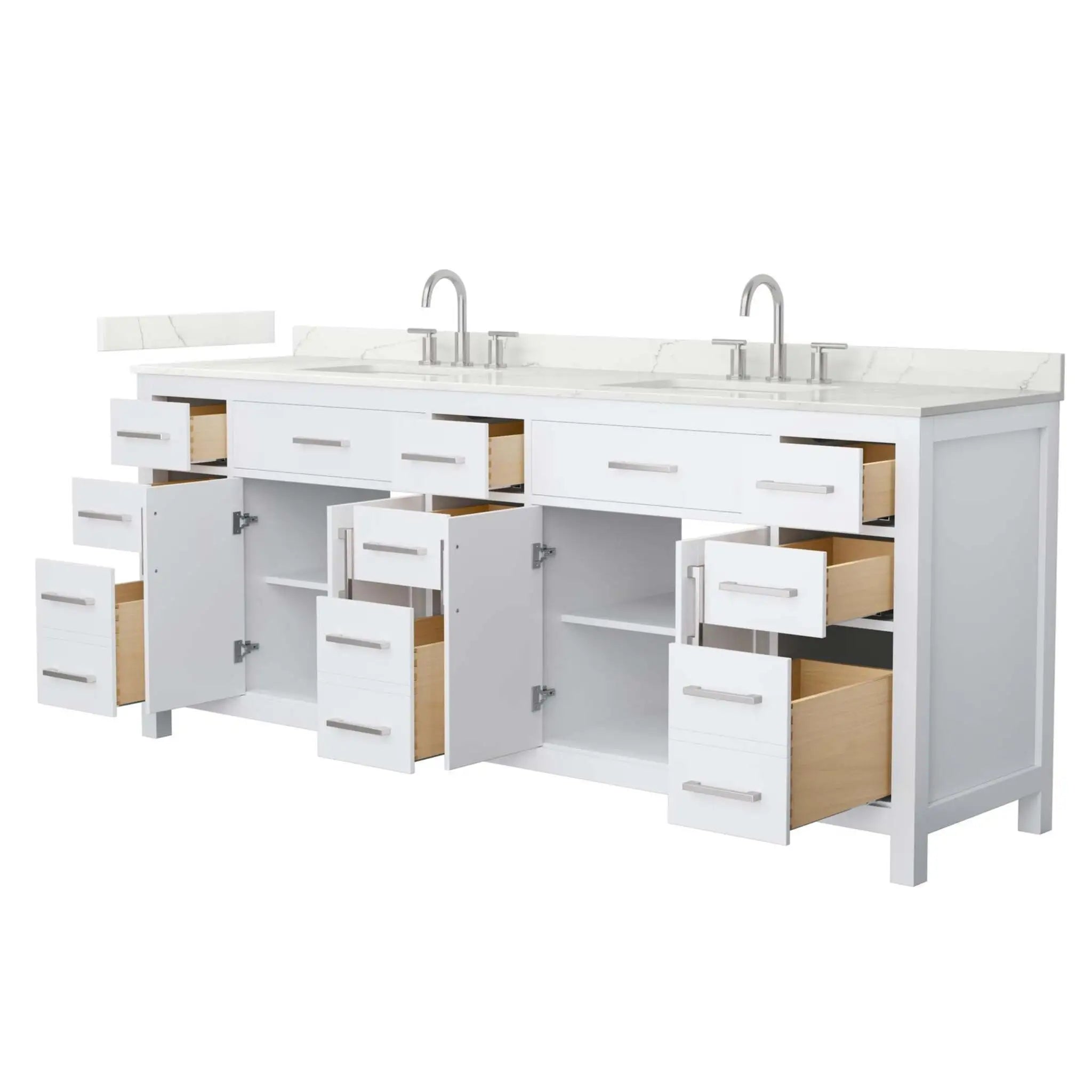 84" Beckett Double Bathroom Vanity in White with Brushed Nickel Trim by Wyndham