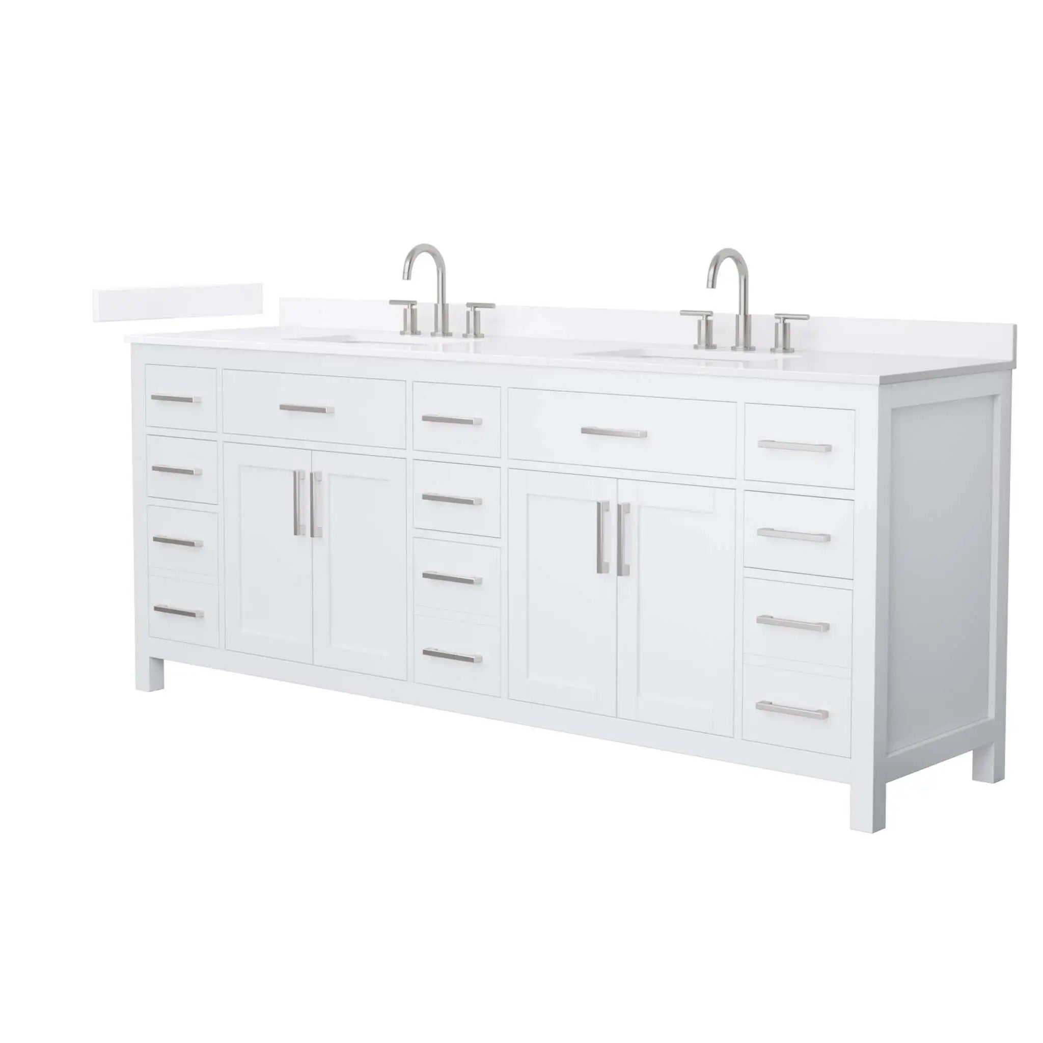 84" Beckett Double Bathroom Vanity in White with Brushed Nickel Trim by Wyndham