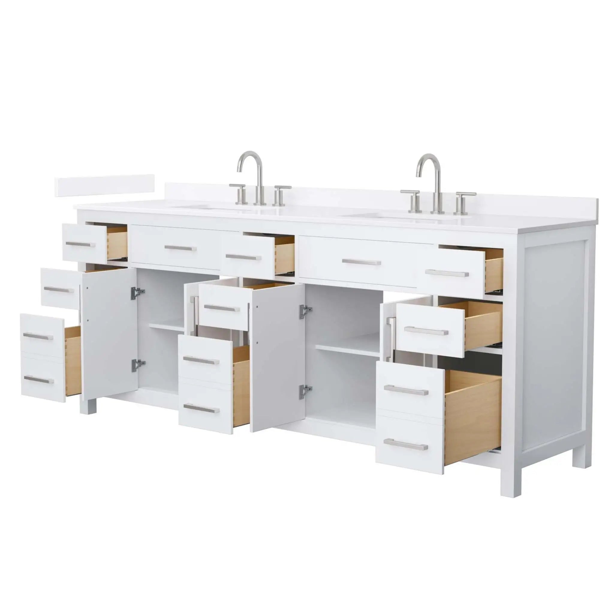 84" Beckett Double Bathroom Vanity in White with Brushed Nickel Trim by Wyndham
