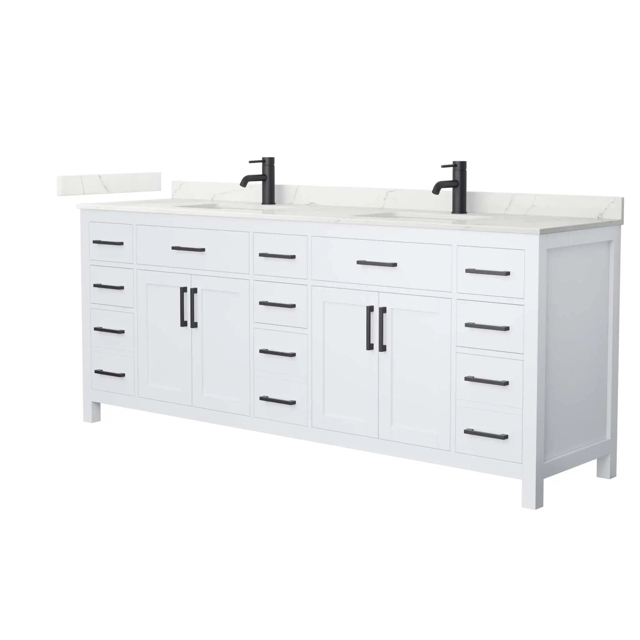 84" Beckett Double Bathroom Vanity in White with Matte Black Trim by Wyndham
