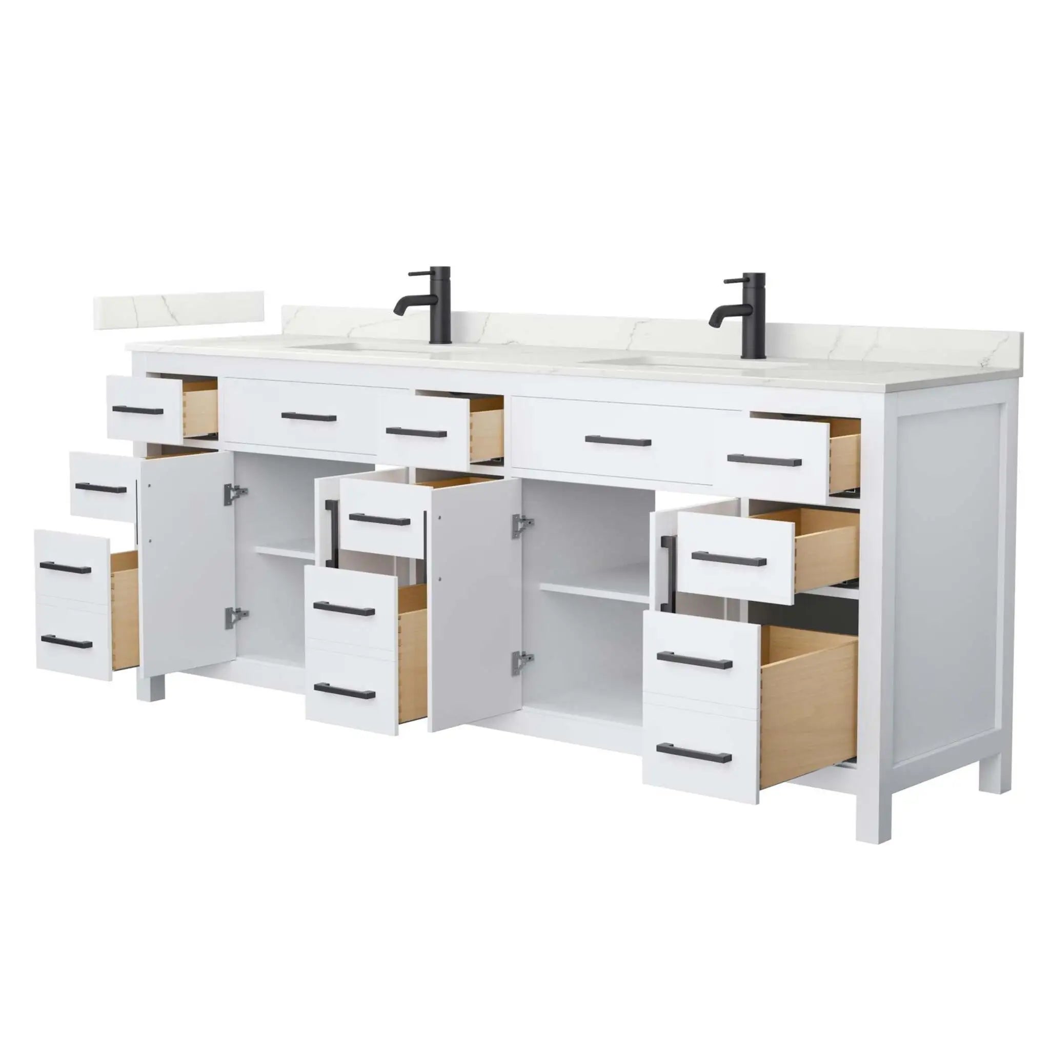 84" Beckett Double Bathroom Vanity in White with Matte Black Trim by Wyndham