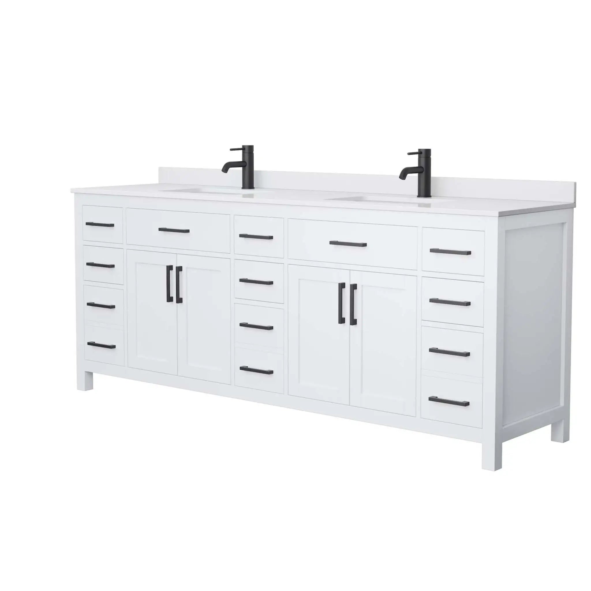 84" Beckett Double Bathroom Vanity in White with Matte Black Trim by Wyndham
