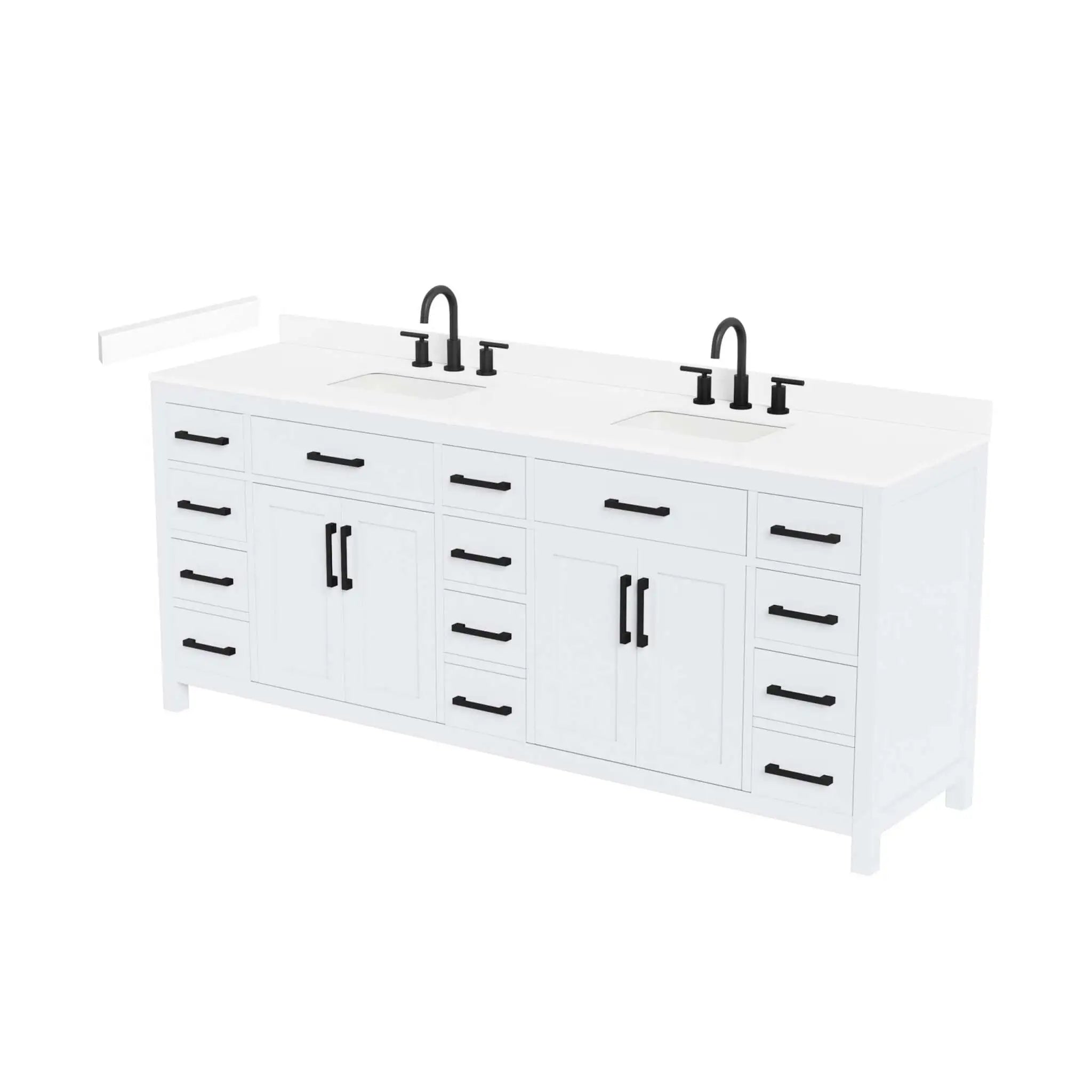 84" Beckett Double Bathroom Vanity in White with Matte Black Trim by Wyndham
