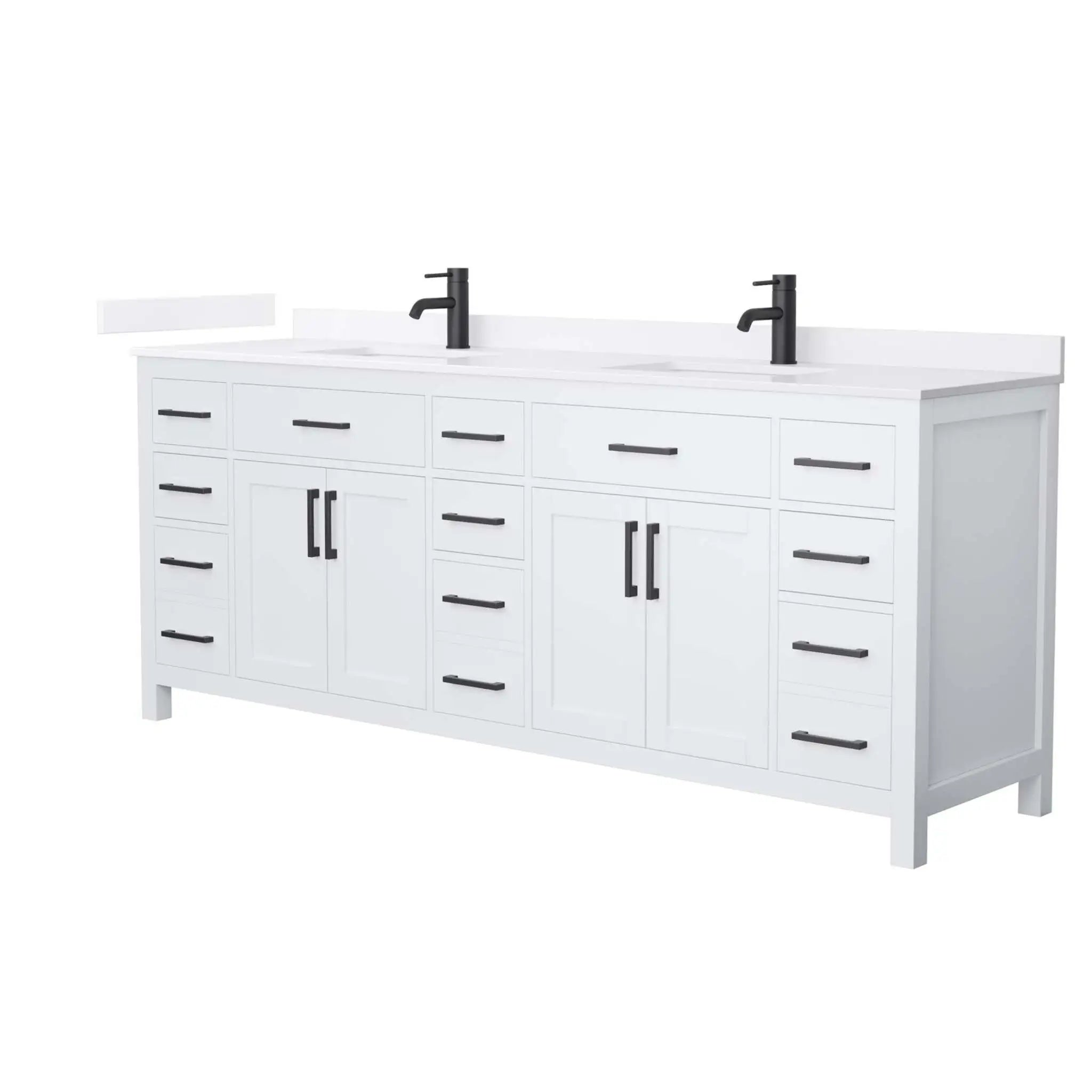 84" Beckett Double Bathroom Vanity in White with Matte Black Trim by Wyndham