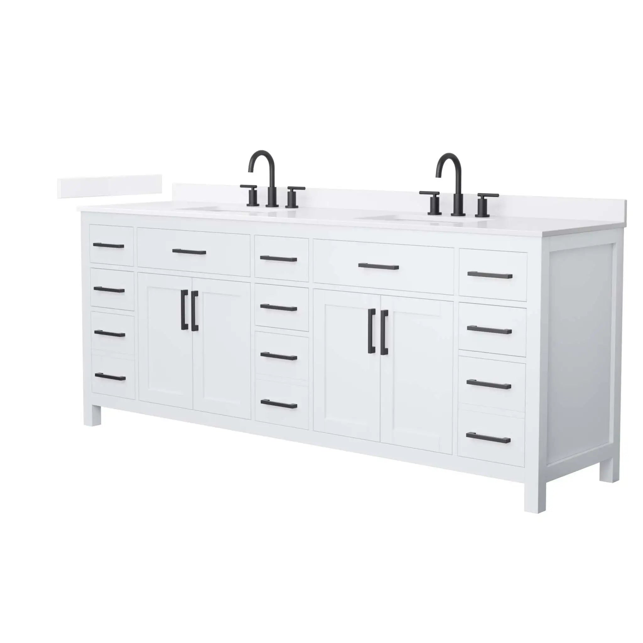 84" Beckett Double Bathroom Vanity in White with Matte Black Trim by Wyndham