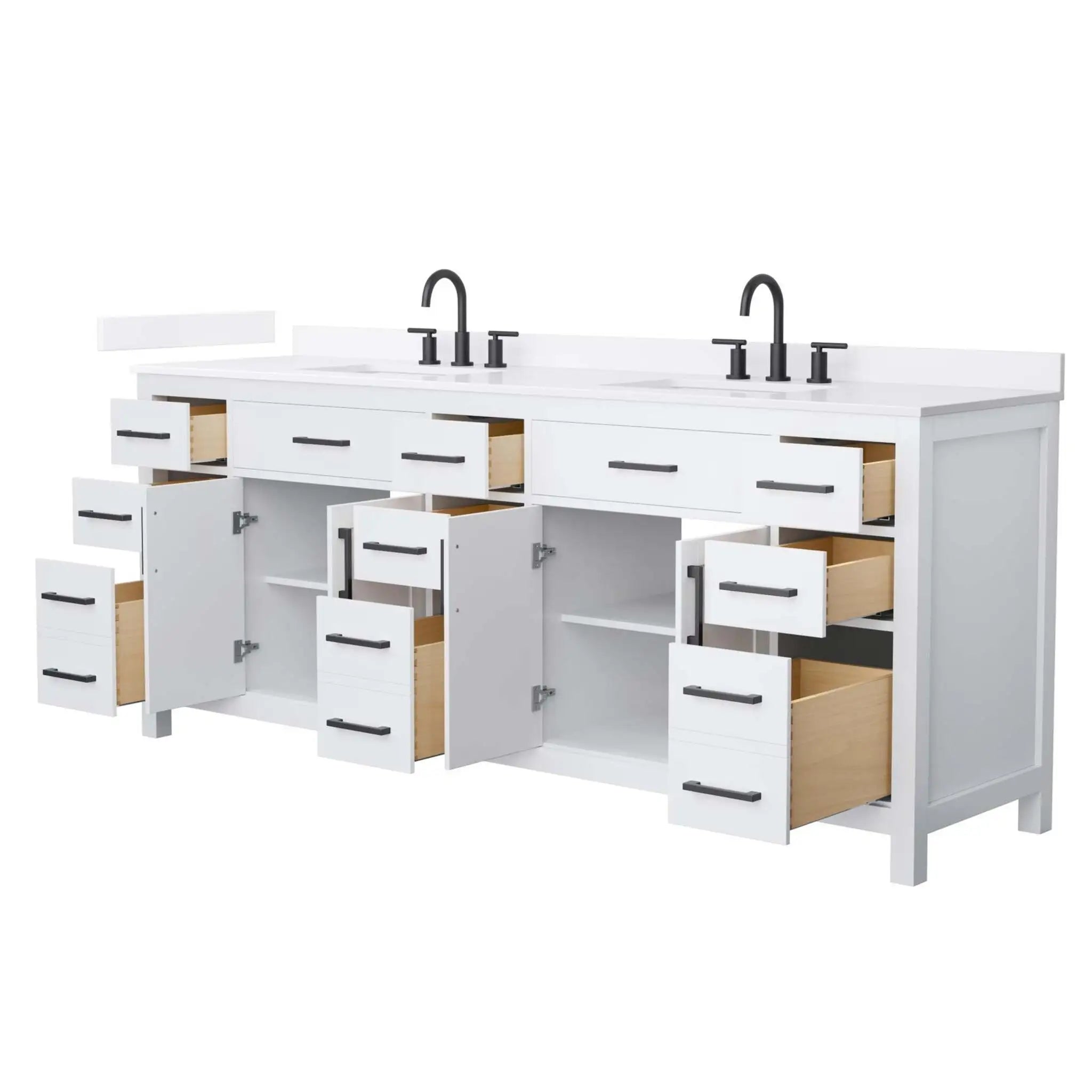 84" Beckett Double Bathroom Vanity in White with Matte Black Trim by Wyndham