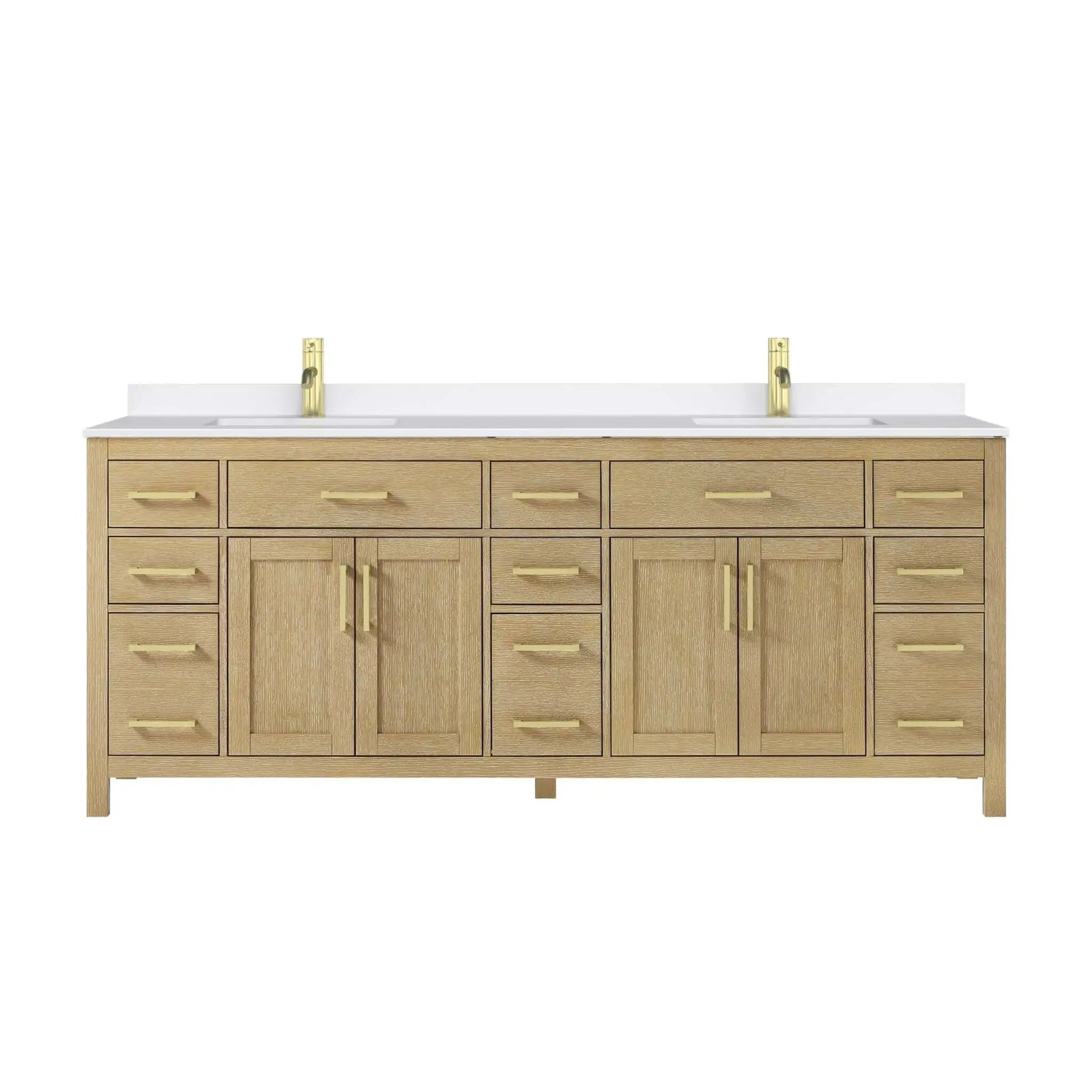 84" Beckett Double Bathroom Vanity in Whitewashed Oak with Brushed Gold Trim by Wyndham