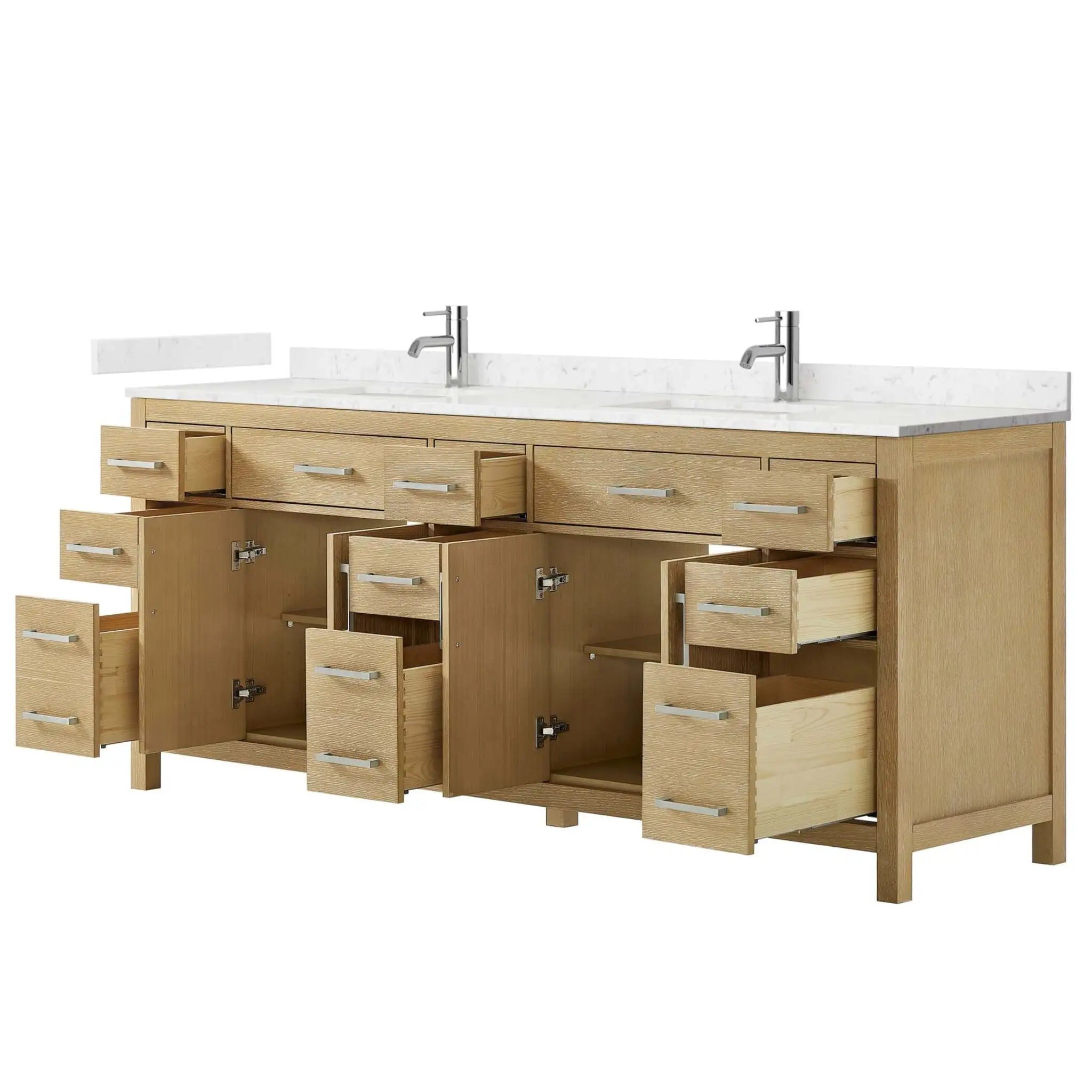 84" Beckett Double Bathroom Vanity in Whitewashed Oak with Brushed Nickel Trim by Wyndham